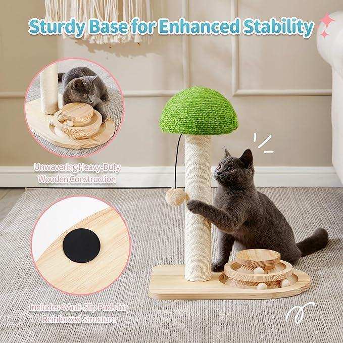 Mushroom Sisal Rope 2 In 1 Wooden Scratching Post