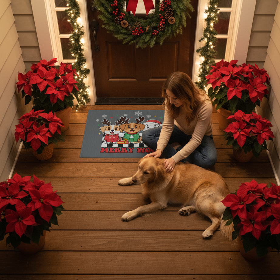 Christmas Doormat - Merry Woofmas with Cute Dogs