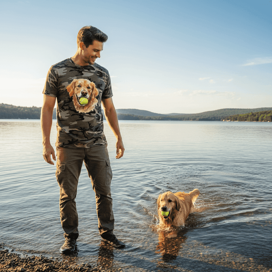 Golden Retriever Ball Tee - Playful Fetch Camo Shirt
