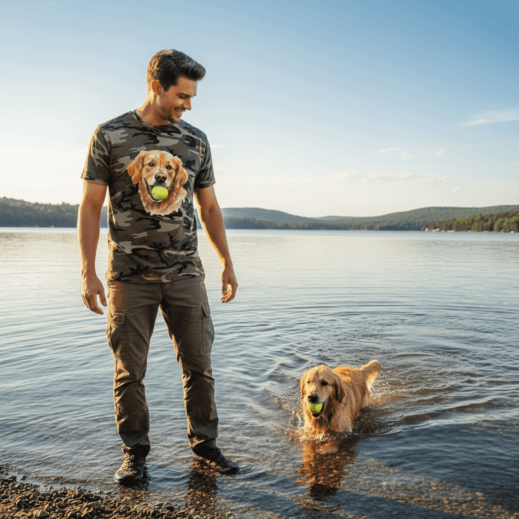 Golden Retriever Ball Tee - Playful Fetch Camo Shirt