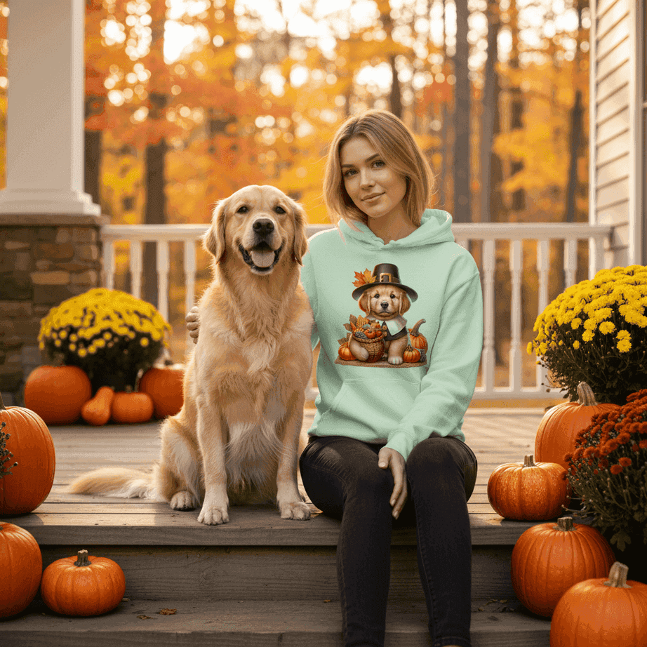 Golden Retriever Thanksgiving Hoodie - Puppy Turkey Hat Sweatshirt