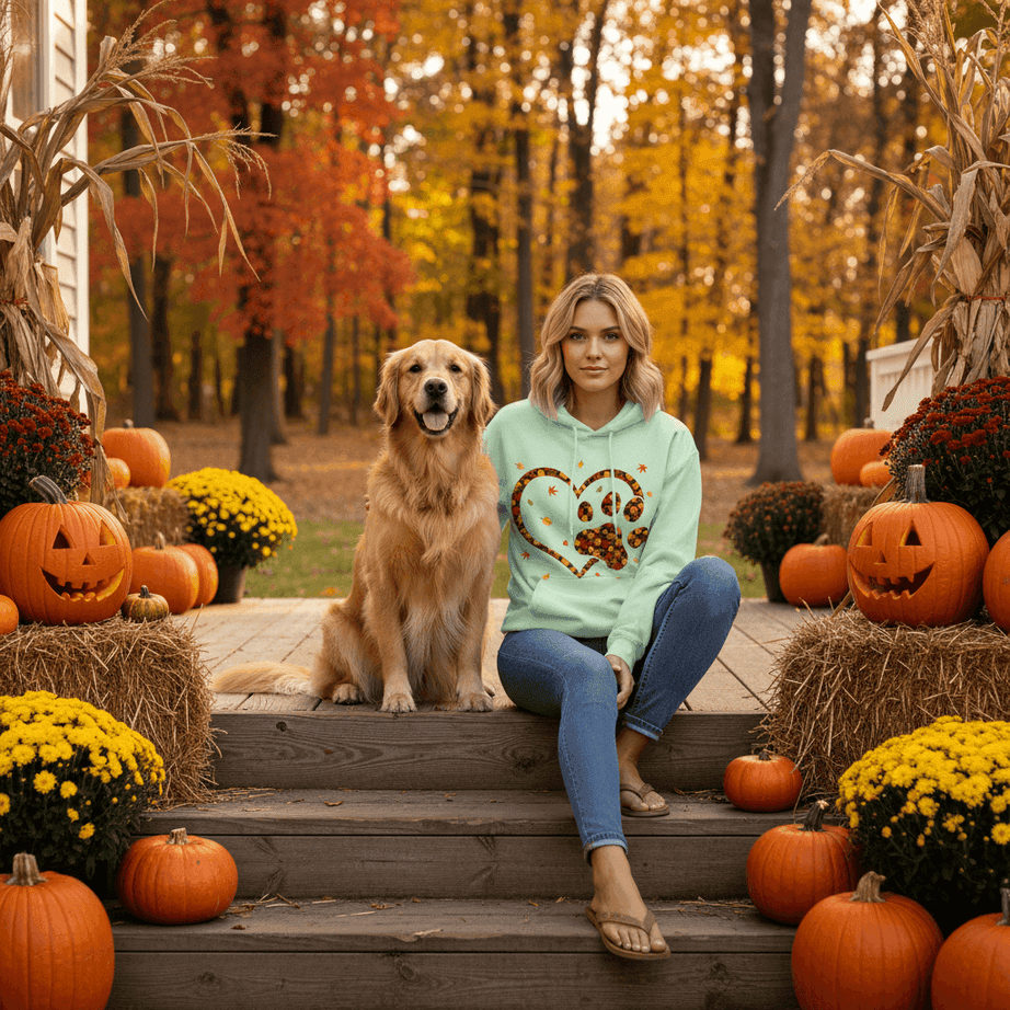 Heart & Paw Fall Hoodie - Autumn Dog Lover Sweatshirt