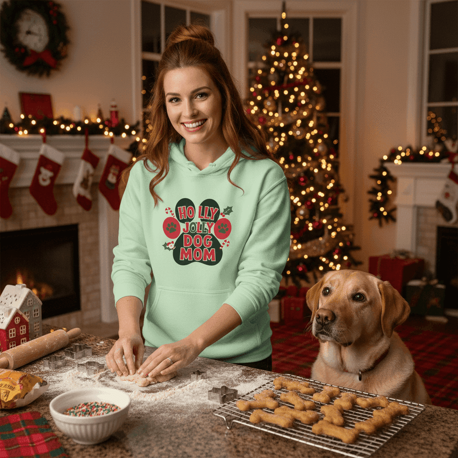 Holly Dog Mom Hoodie - Festive Christmas Pet Lover Gift