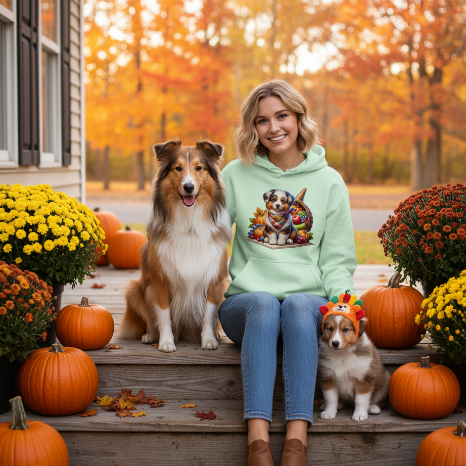 Collie Thanksgiving Hoodie - Puppy Turkey Hat Sweatshirt