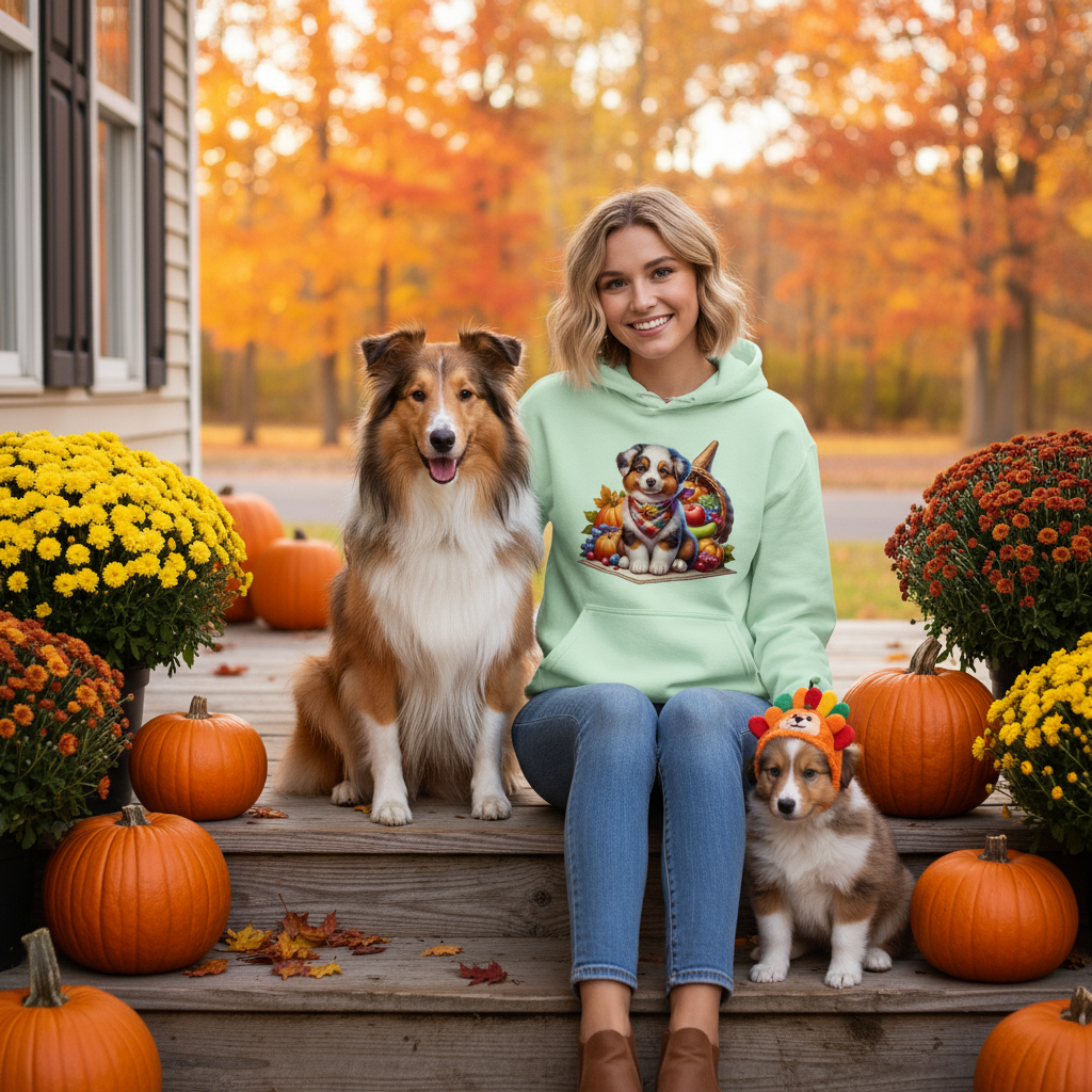 Collie Thanksgiving Hoodie - Puppy Turkey Hat Sweatshirt