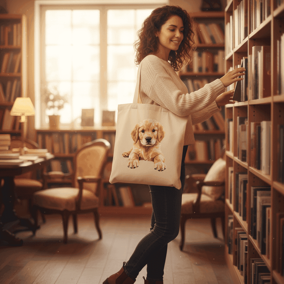 Golden Retriever Puppy Tote Bag - Adorable Baby Dog Canvas