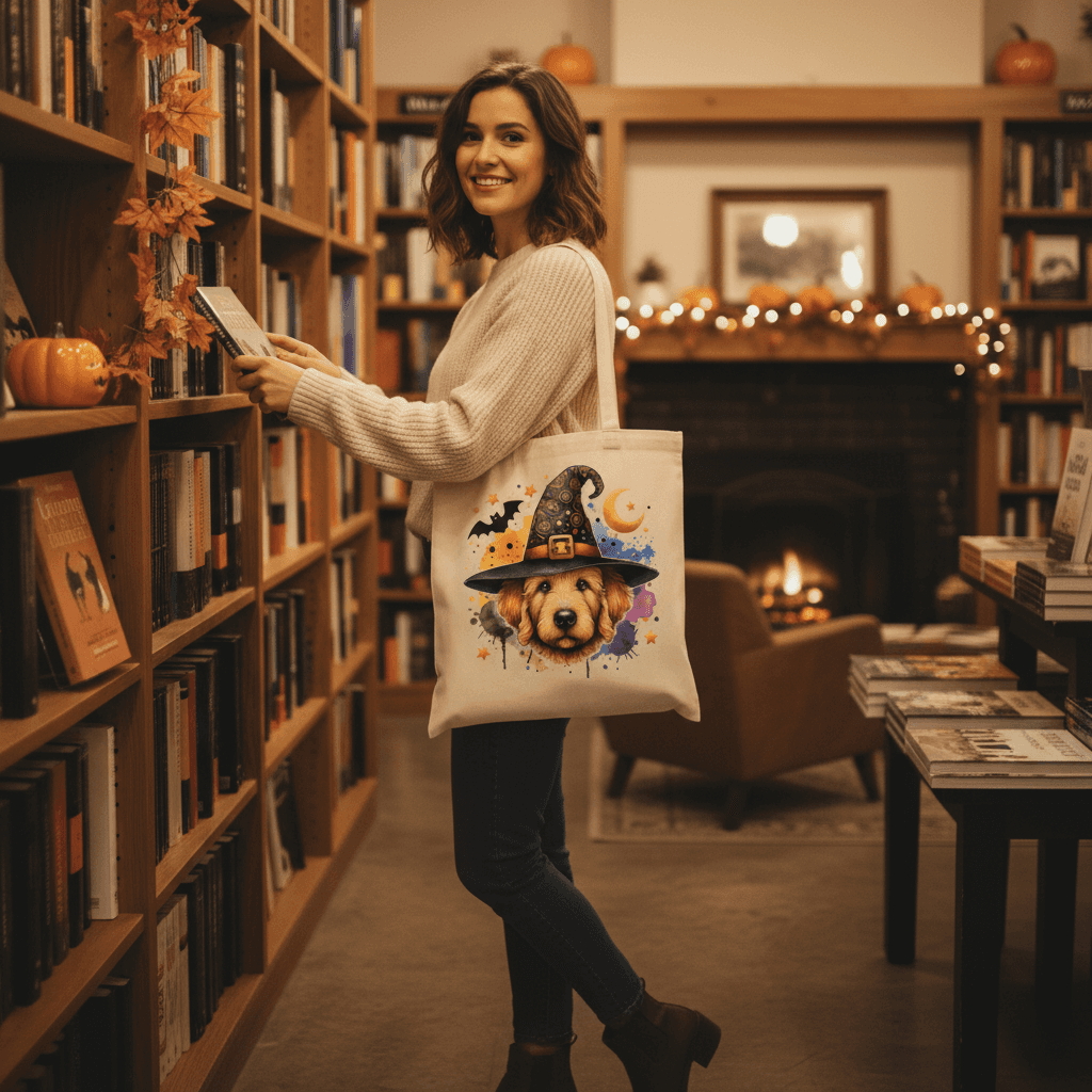 Golden Retriever Witch Tote Bag for Halloween - Dog Canvas