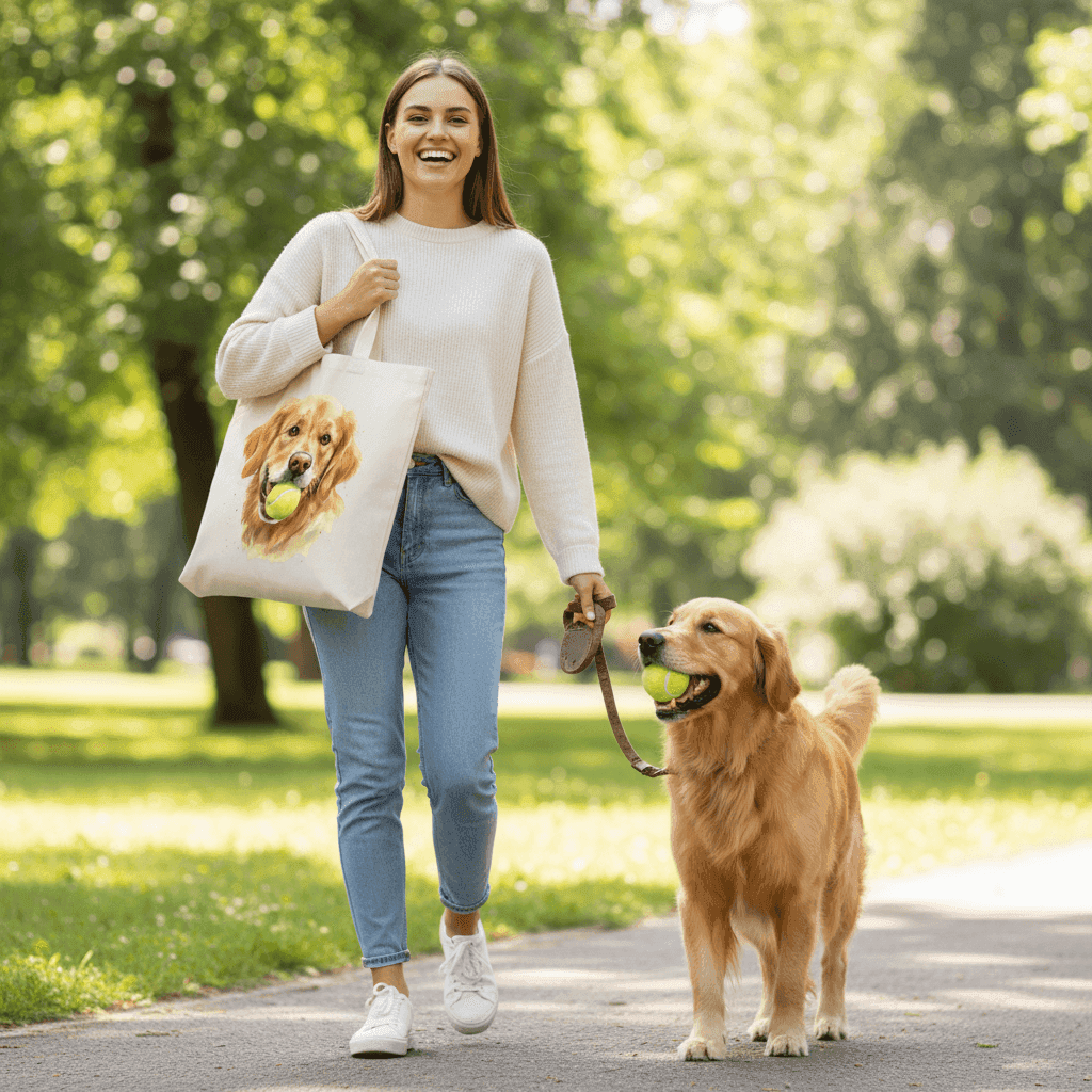 Golden Retriever Tote Bag with Tennis Ball Design