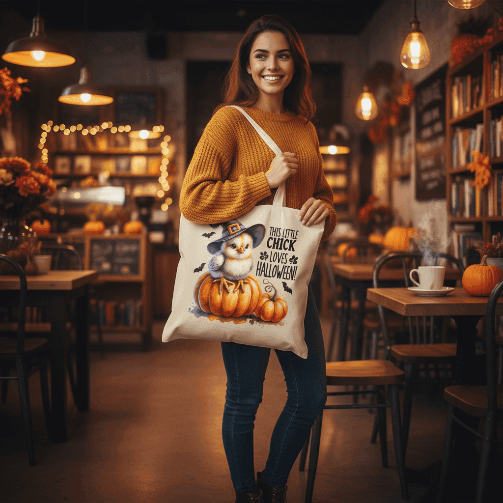 Halloween Chick Tote Bag for Trick-or-Treating - Cute Witch