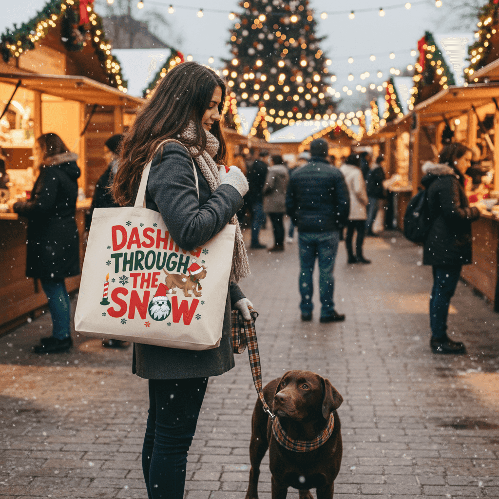 Dashing Through the Snow Holiday Tote for Dog Lovers - Canvas