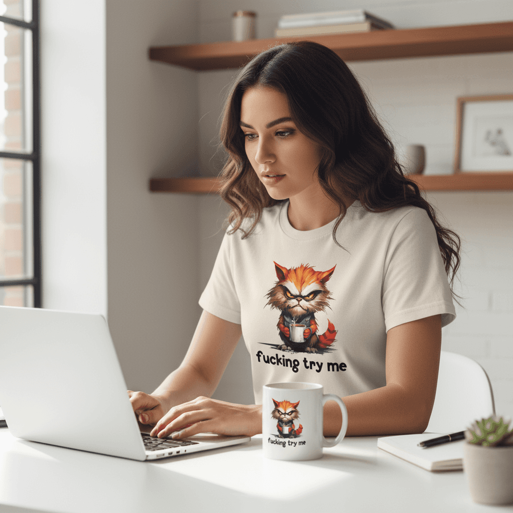 Try Me Cat Coffee Tee - Funny Sarcastic T-Shirt
