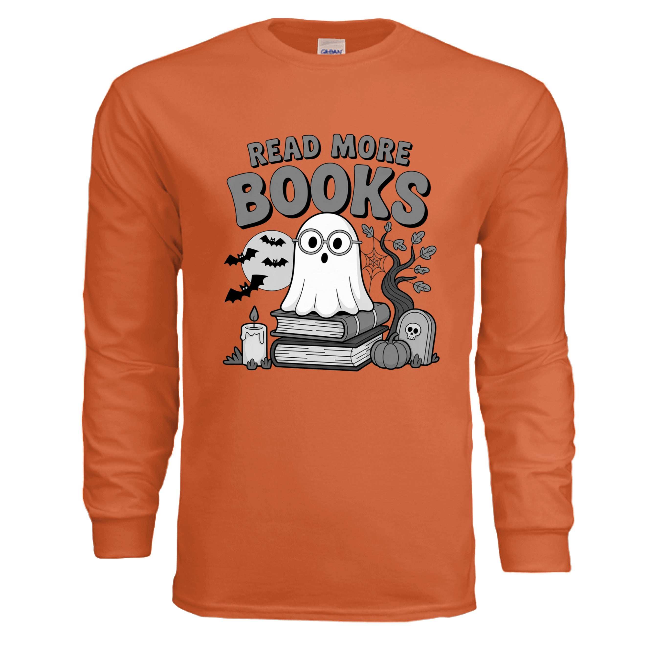 Read More Books Cute Ghost Orange Long Sleeve Shirt - Bookworm Halloween Tee