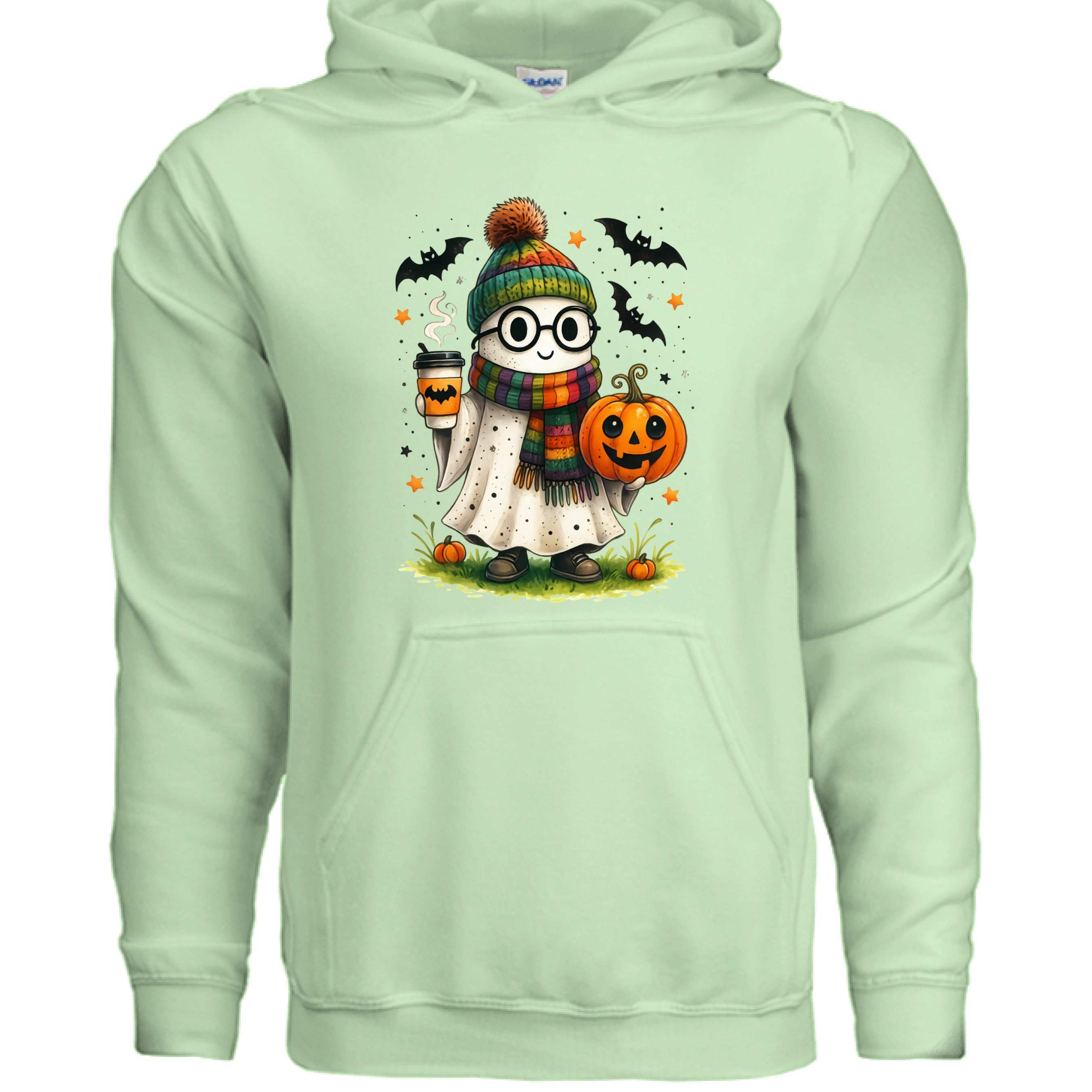 Cute Ghost Coffee Pumpkin Scene Hoodie - Fall Halloween Style