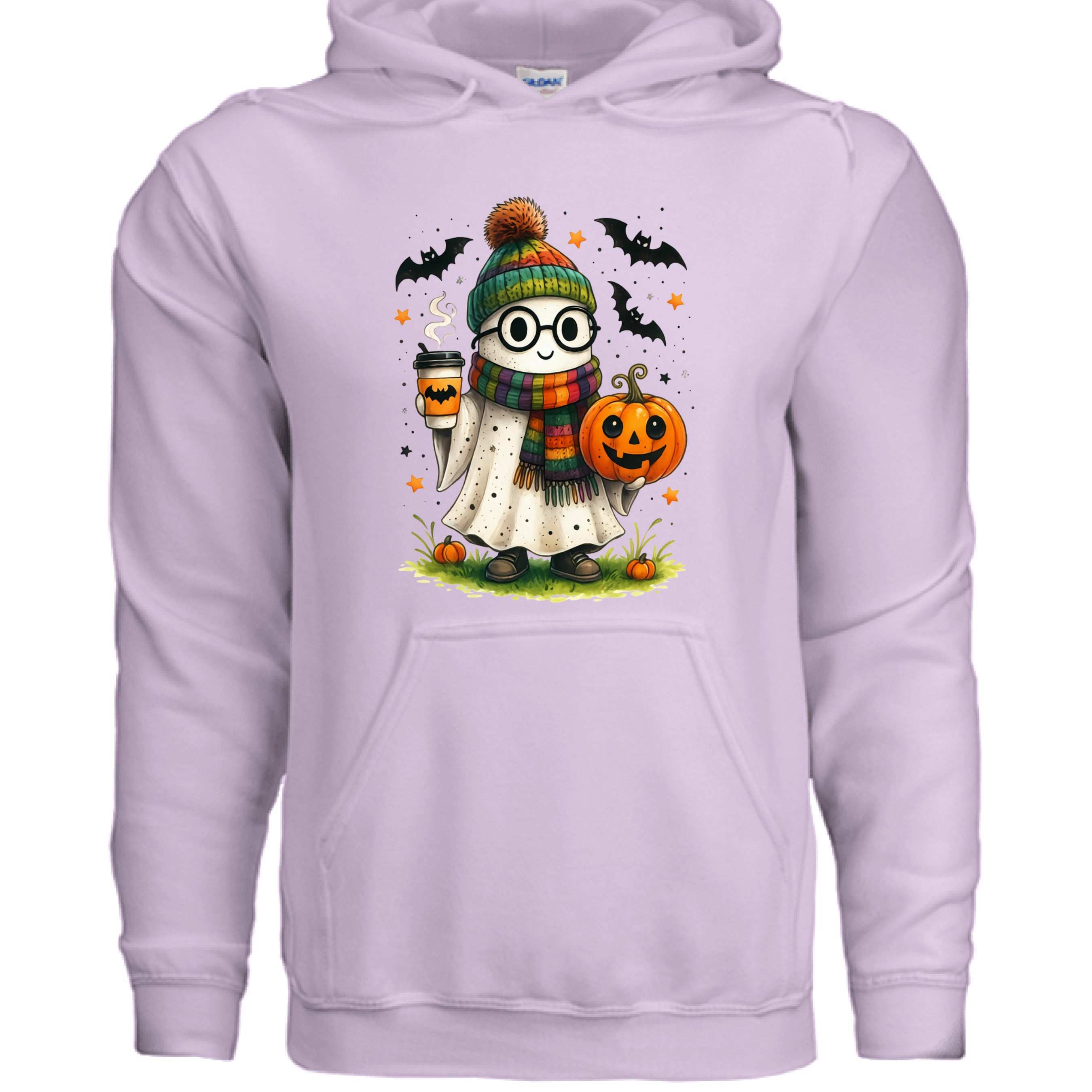 Cute Ghost Coffee Pumpkin Scene Hoodie - Fall Halloween Style