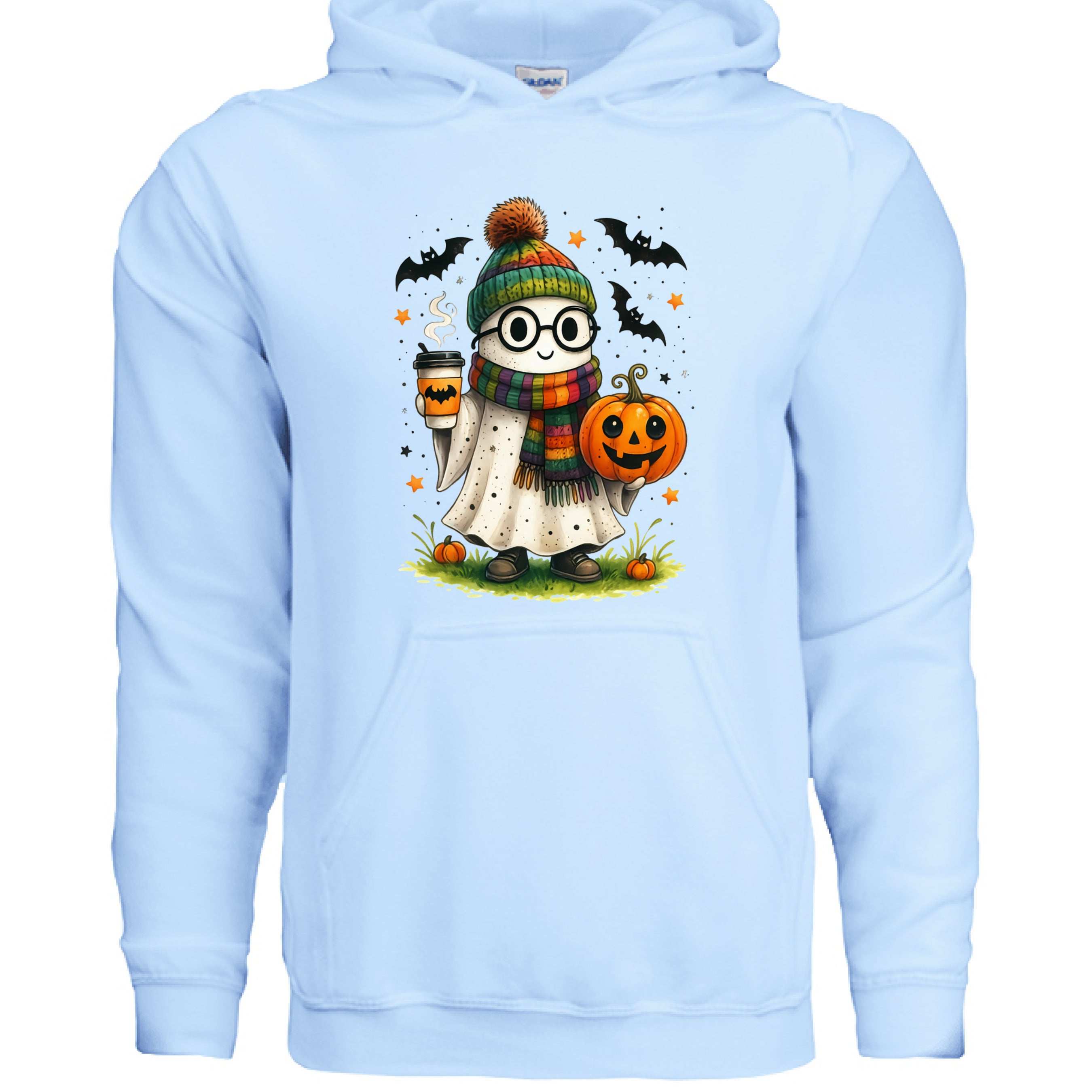 Cute Ghost Coffee Pumpkin Scene Hoodie - Fall Halloween Style