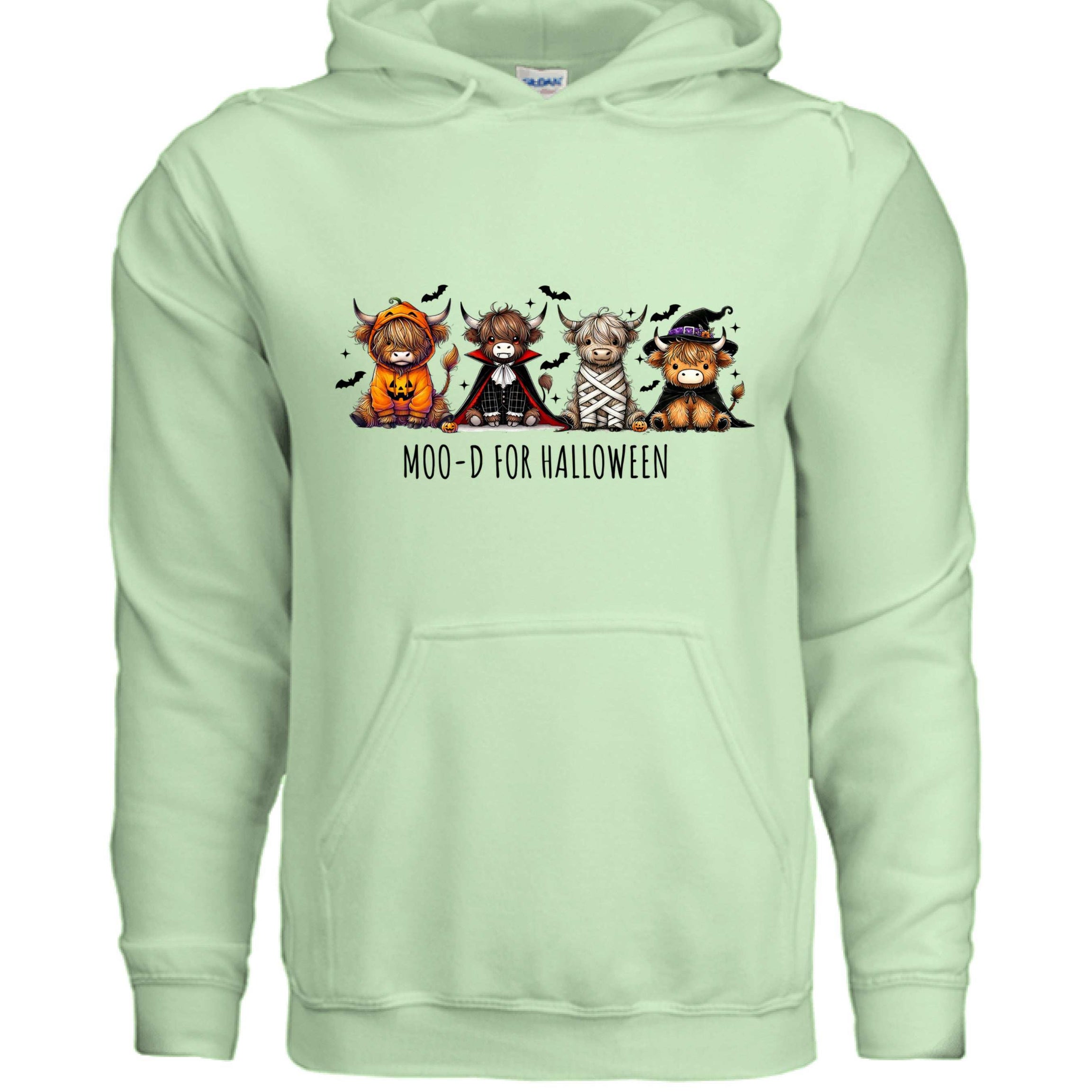 Moo-d Halloween Hoodie Sweatshirt - Highland Cow Print