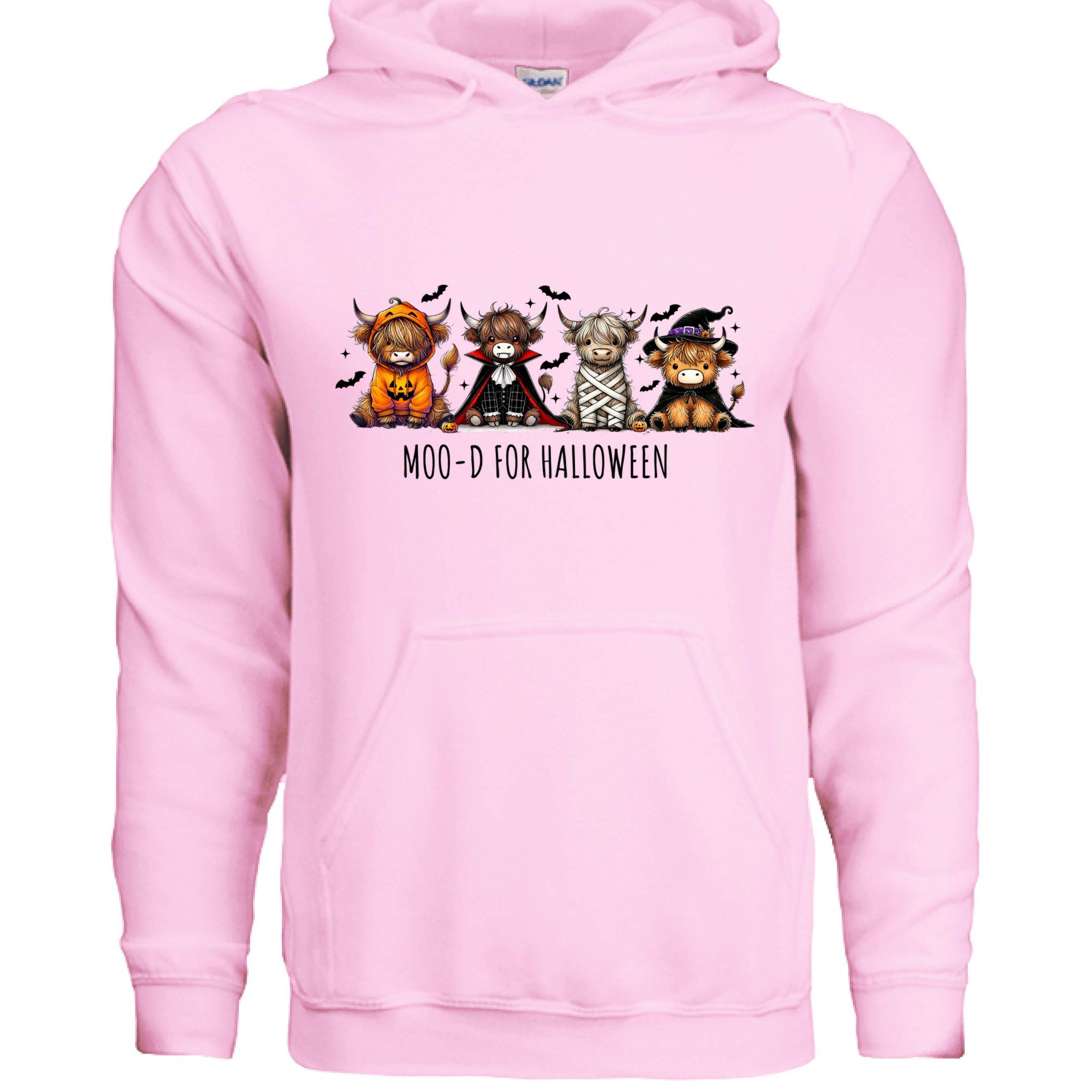 Moo-d Halloween Hoodie Sweatshirt - Highland Cow Print