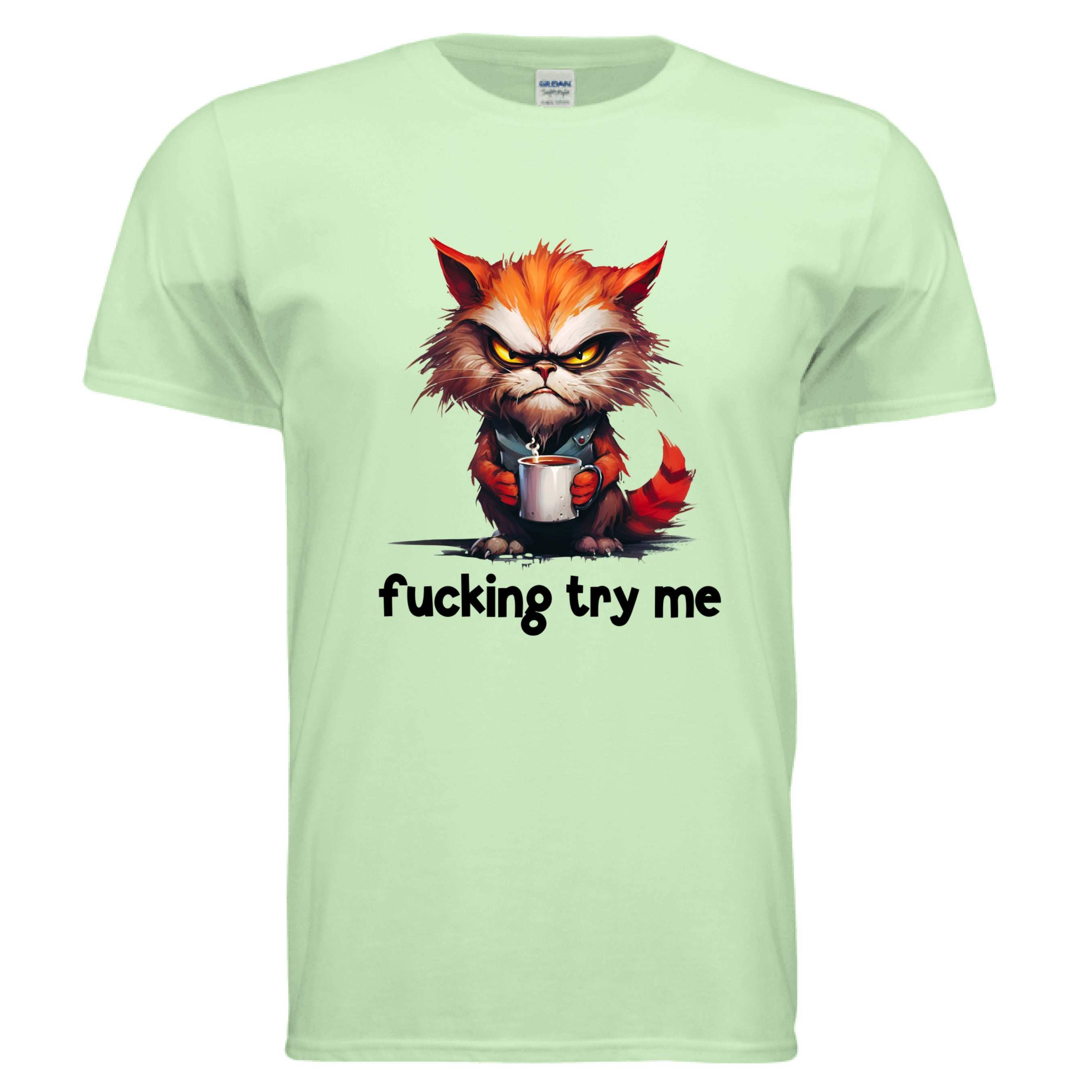 Try Me Cat Coffee Tee - Funny Sarcastic T-Shirt