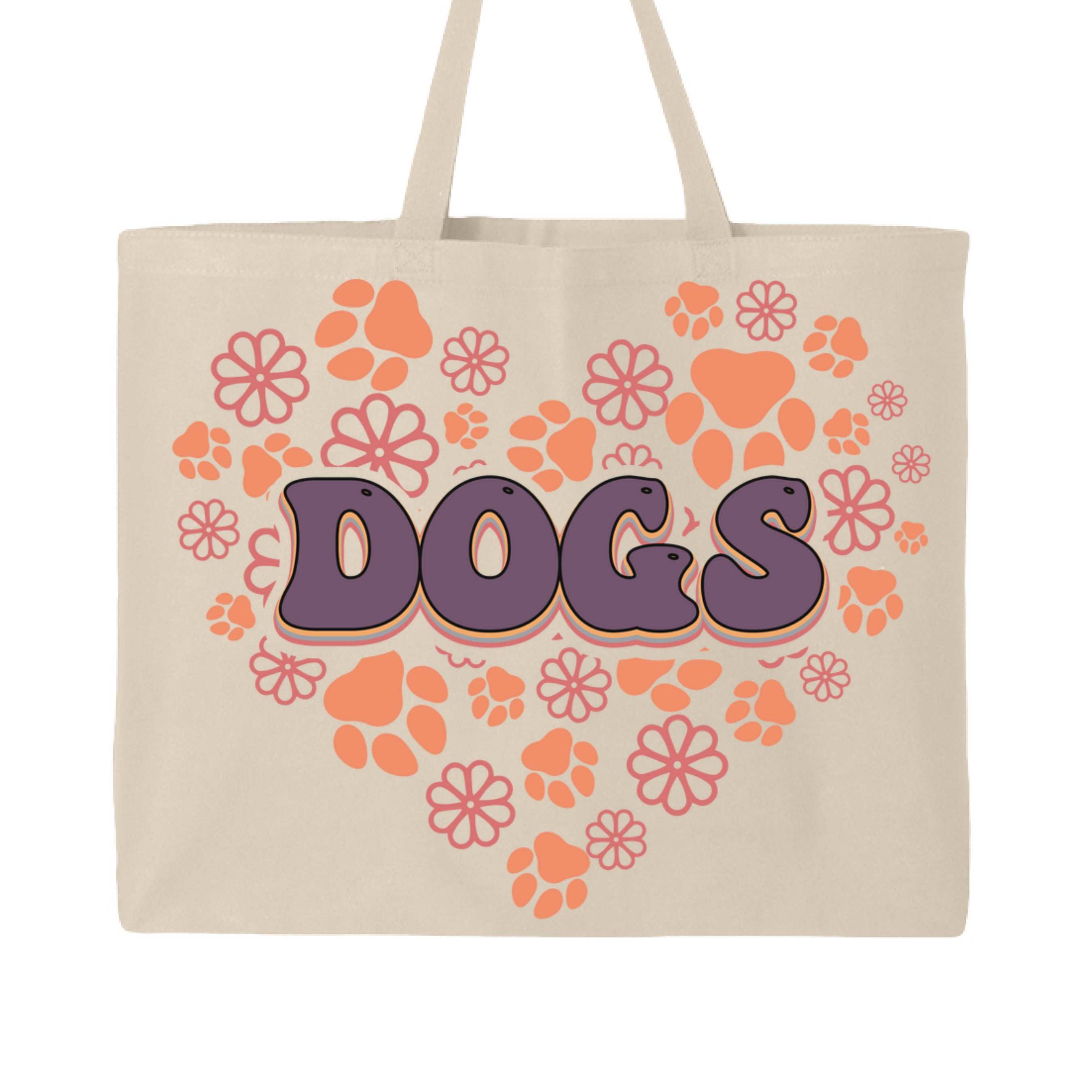 Dog Lover Tote Bag with Heart Paw Prints for Dog Moms