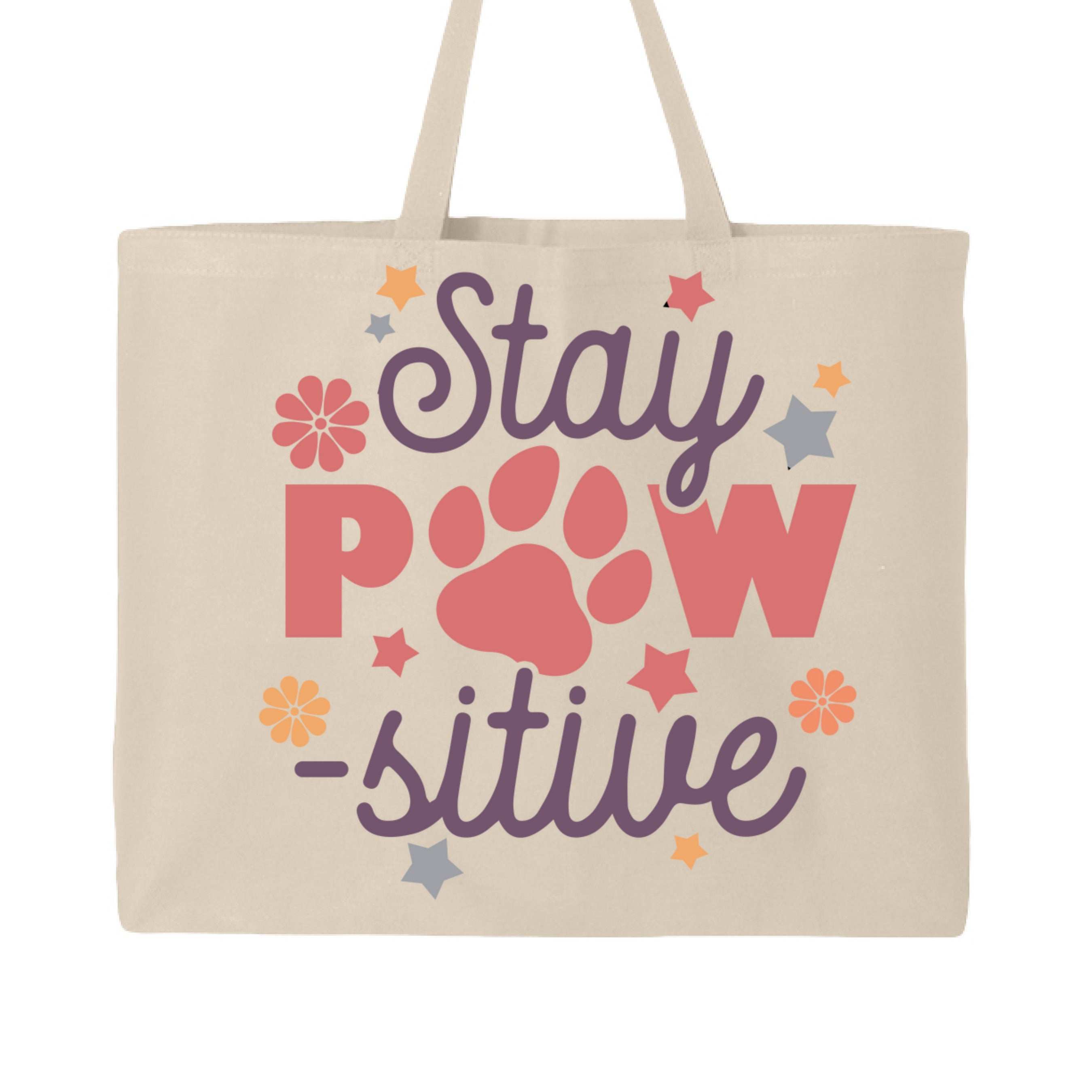 Stay Pawsitive Tote Bag with Paw Prints for Pet Lovers