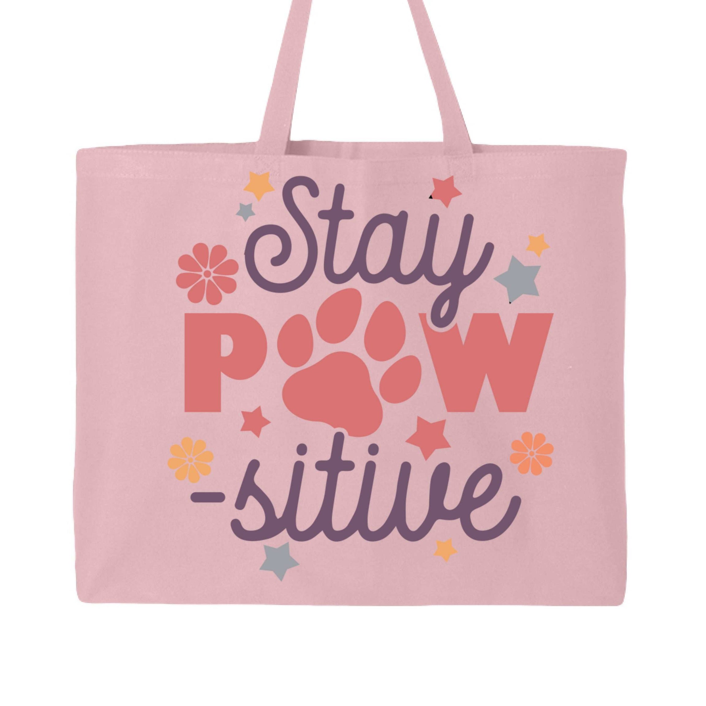 Stay Pawsitive Tote Bag with Paw Prints for Pet Lovers