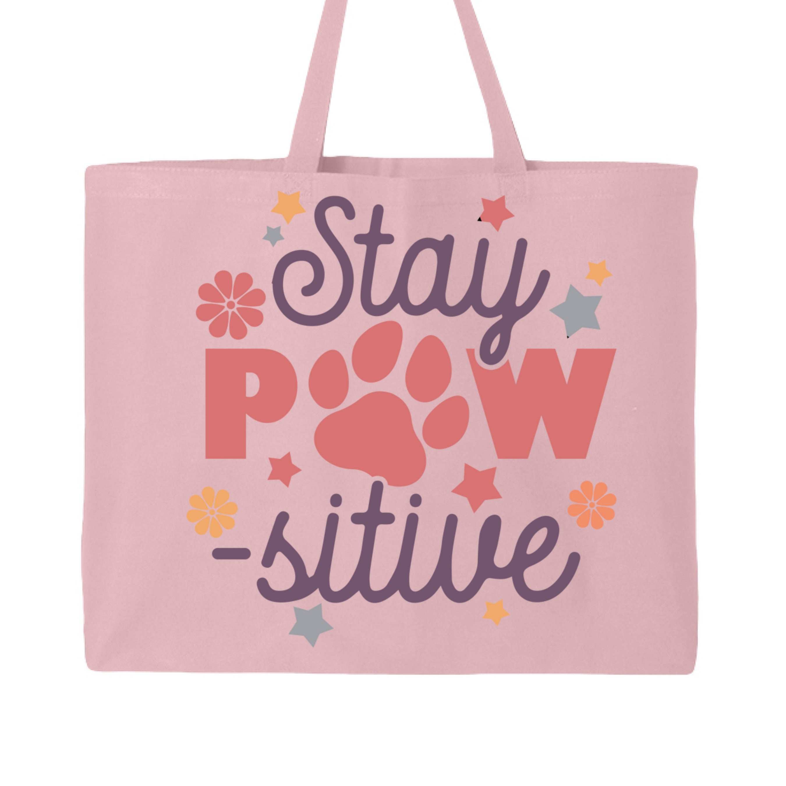 Stay Pawsitive Tote Bag with Paw Prints for Pet Lovers