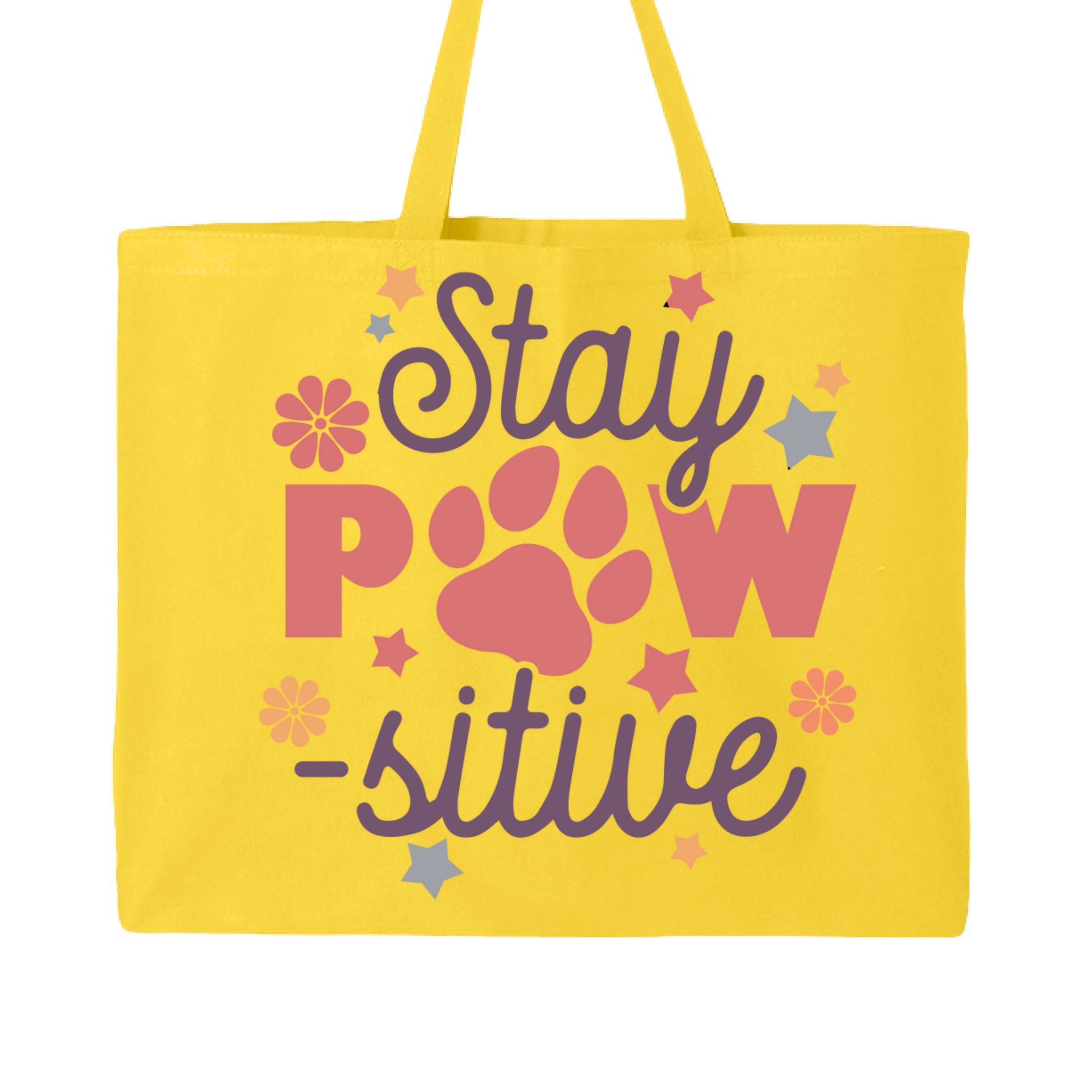 Stay Pawsitive Tote Bag with Paw Prints for Pet Lovers