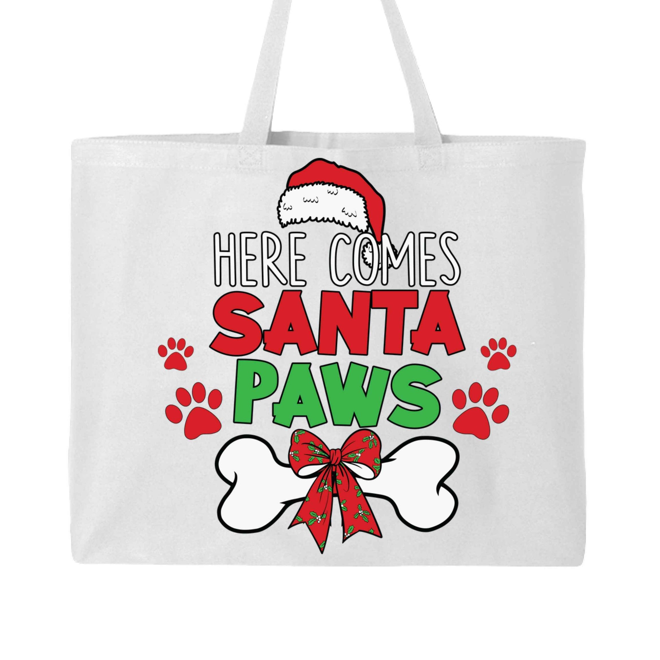 Santa Paws Holiday Tote with Festive Paw Prints for Dogs