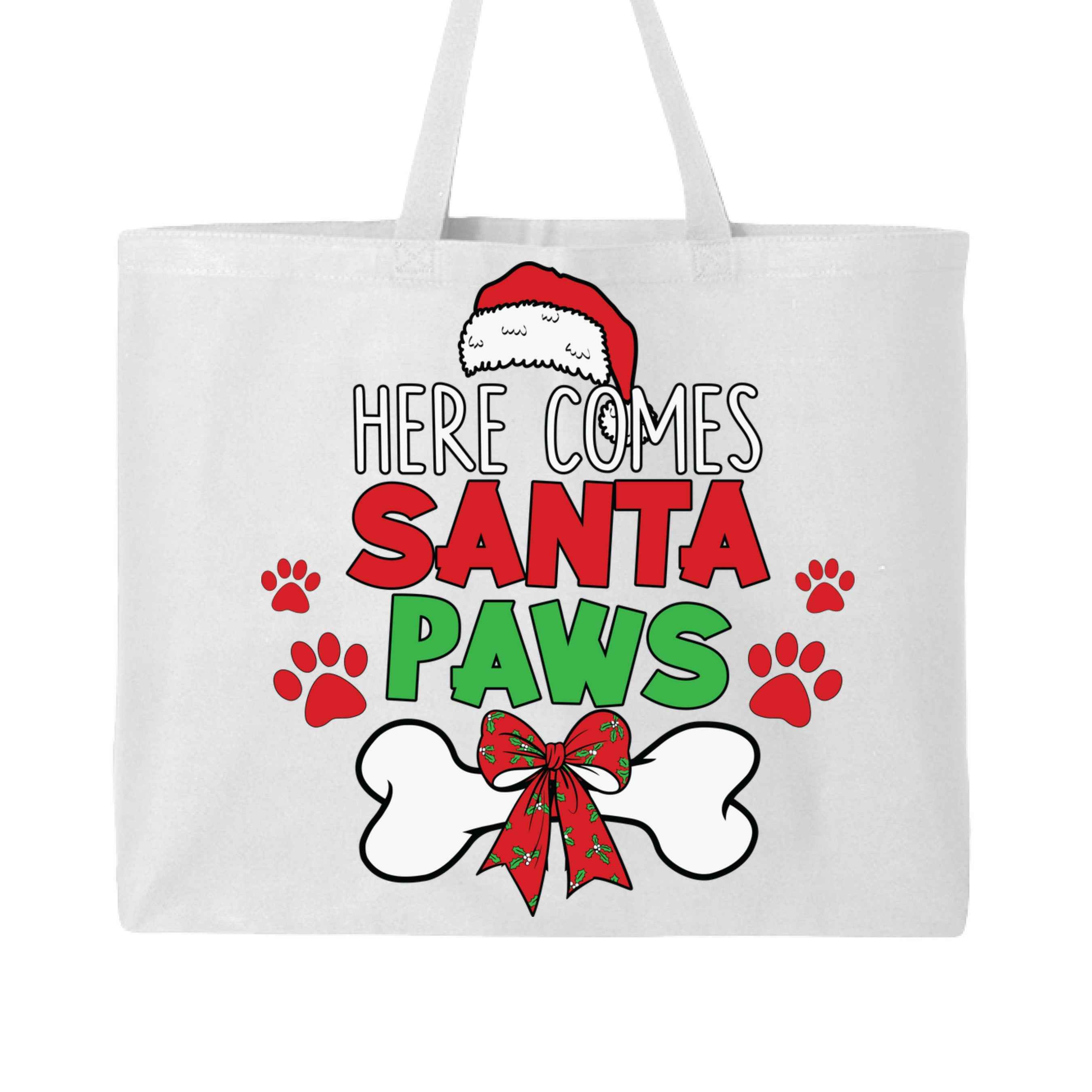 Santa Paws Holiday Tote with Festive Paw Prints for Dogs