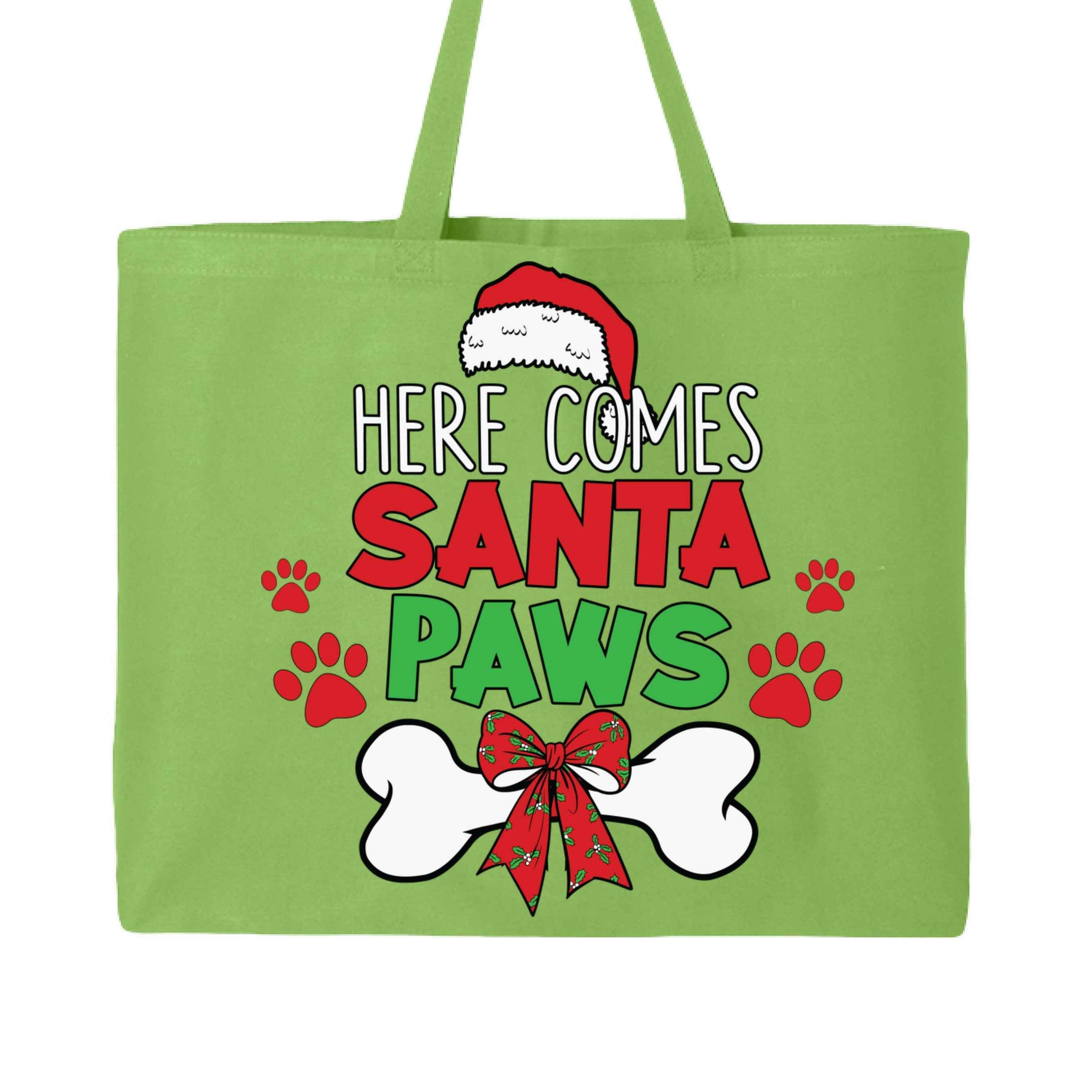Santa Paws Holiday Tote with Festive Paw Prints for Dogs