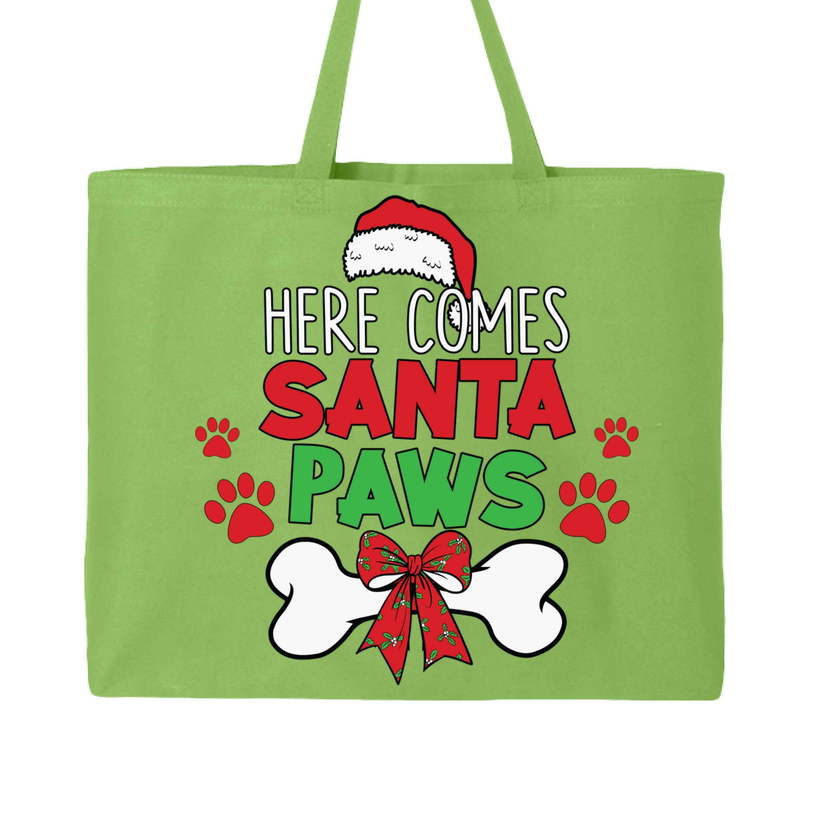 Santa Paws Holiday Tote with Festive Paw Prints for Dogs