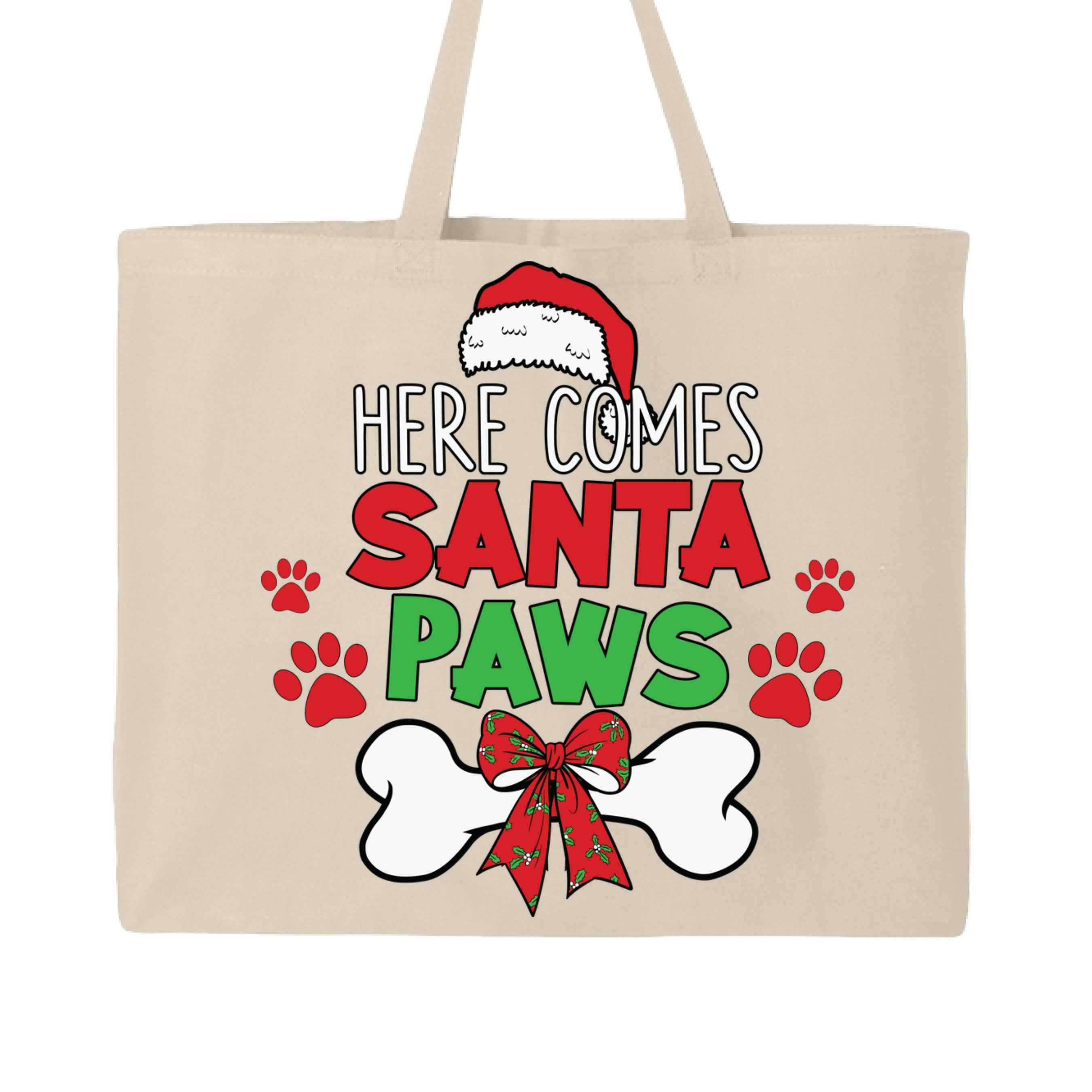 Santa Paws Holiday Tote with Festive Paw Prints for Dogs
