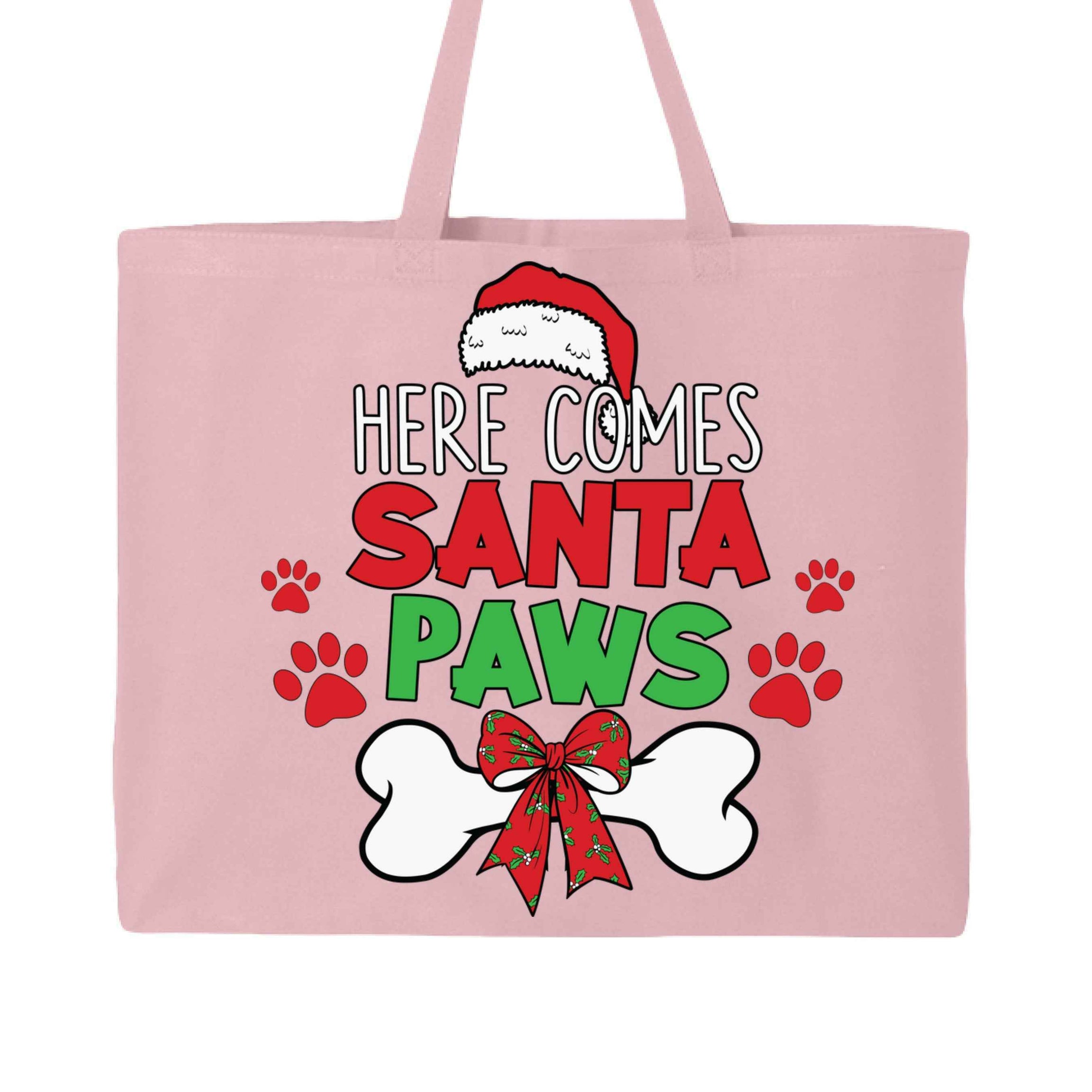 Santa Paws Holiday Tote with Festive Paw Prints for Dogs