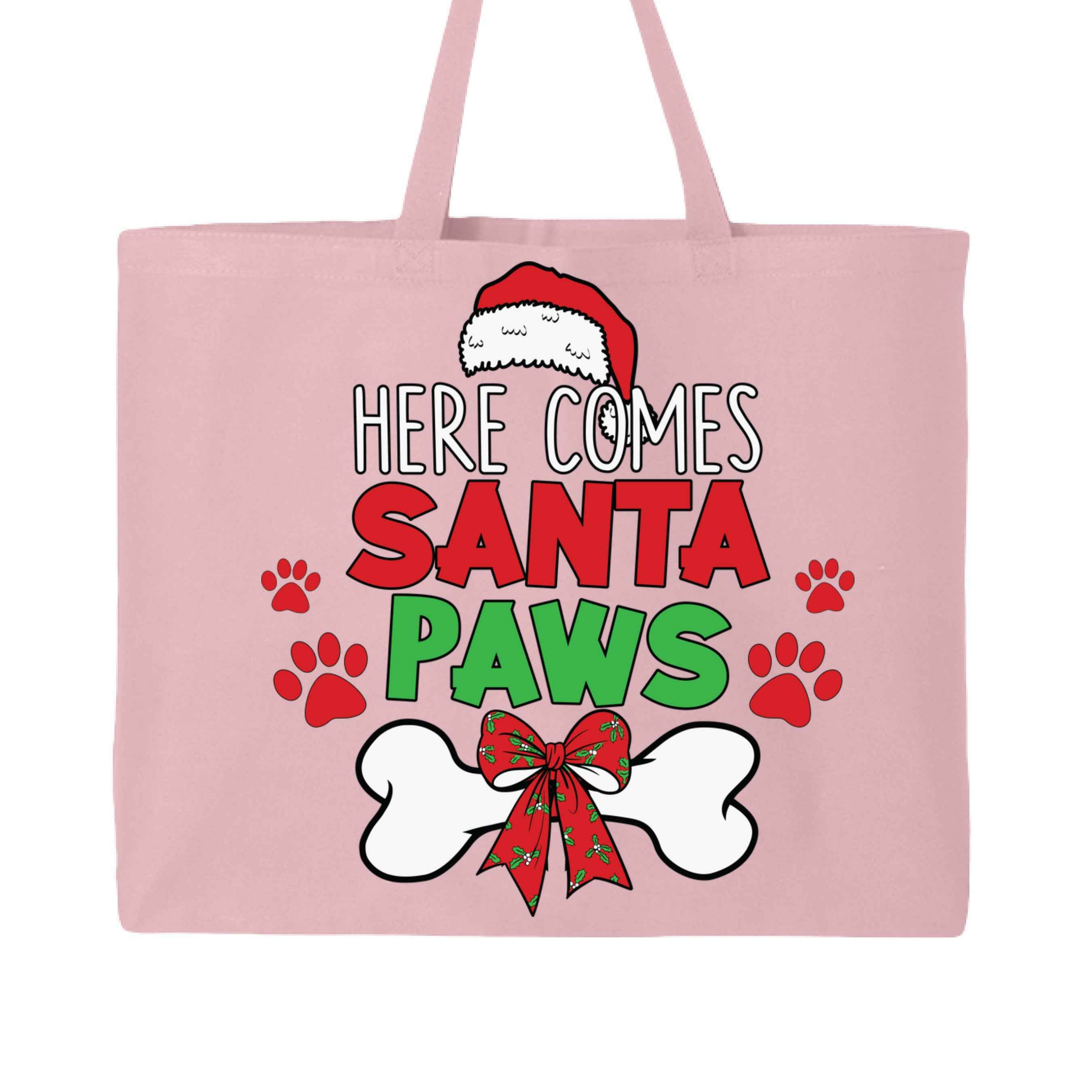 Santa Paws Holiday Tote with Festive Paw Prints for Dogs