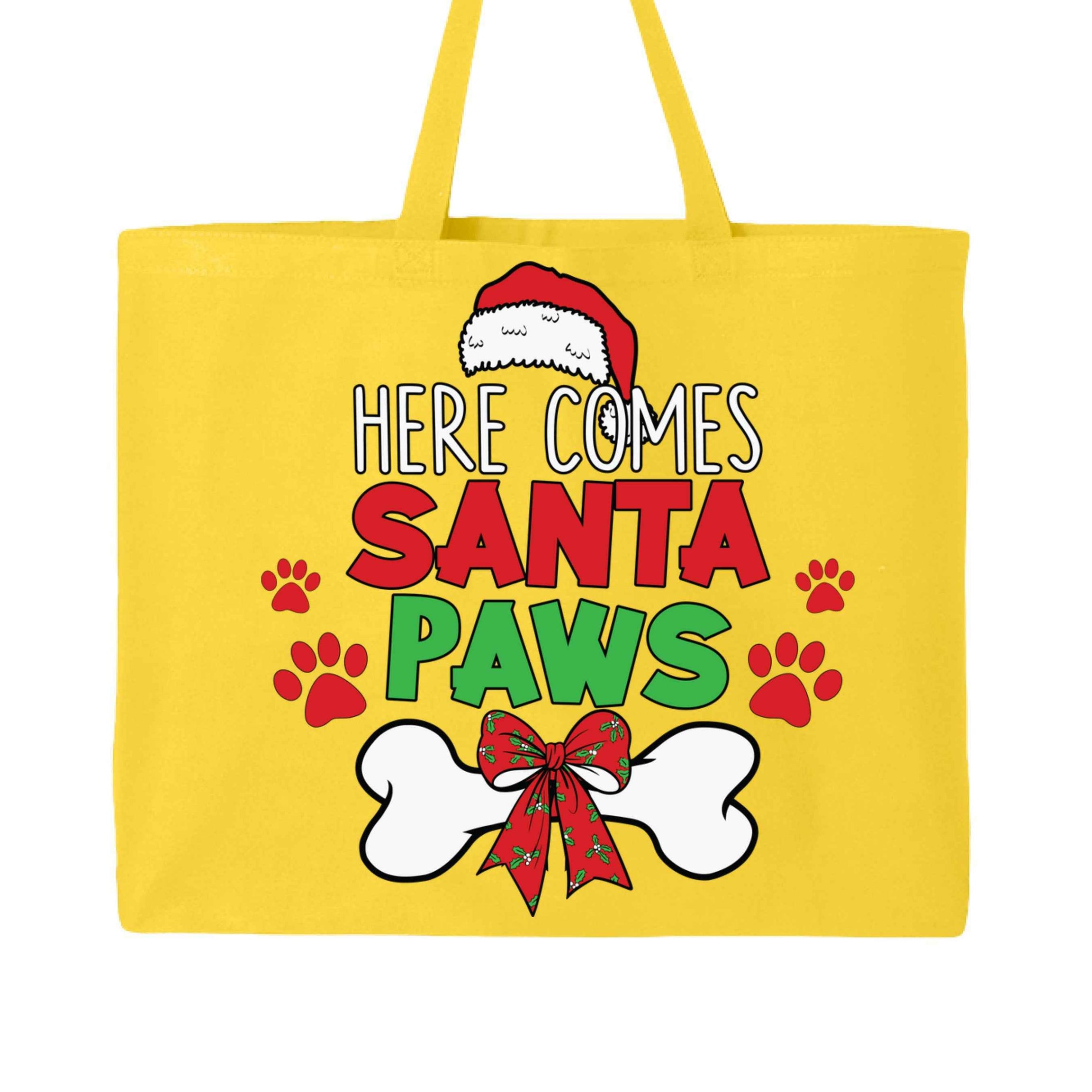 Santa Paws Holiday Tote with Festive Paw Prints for Dogs