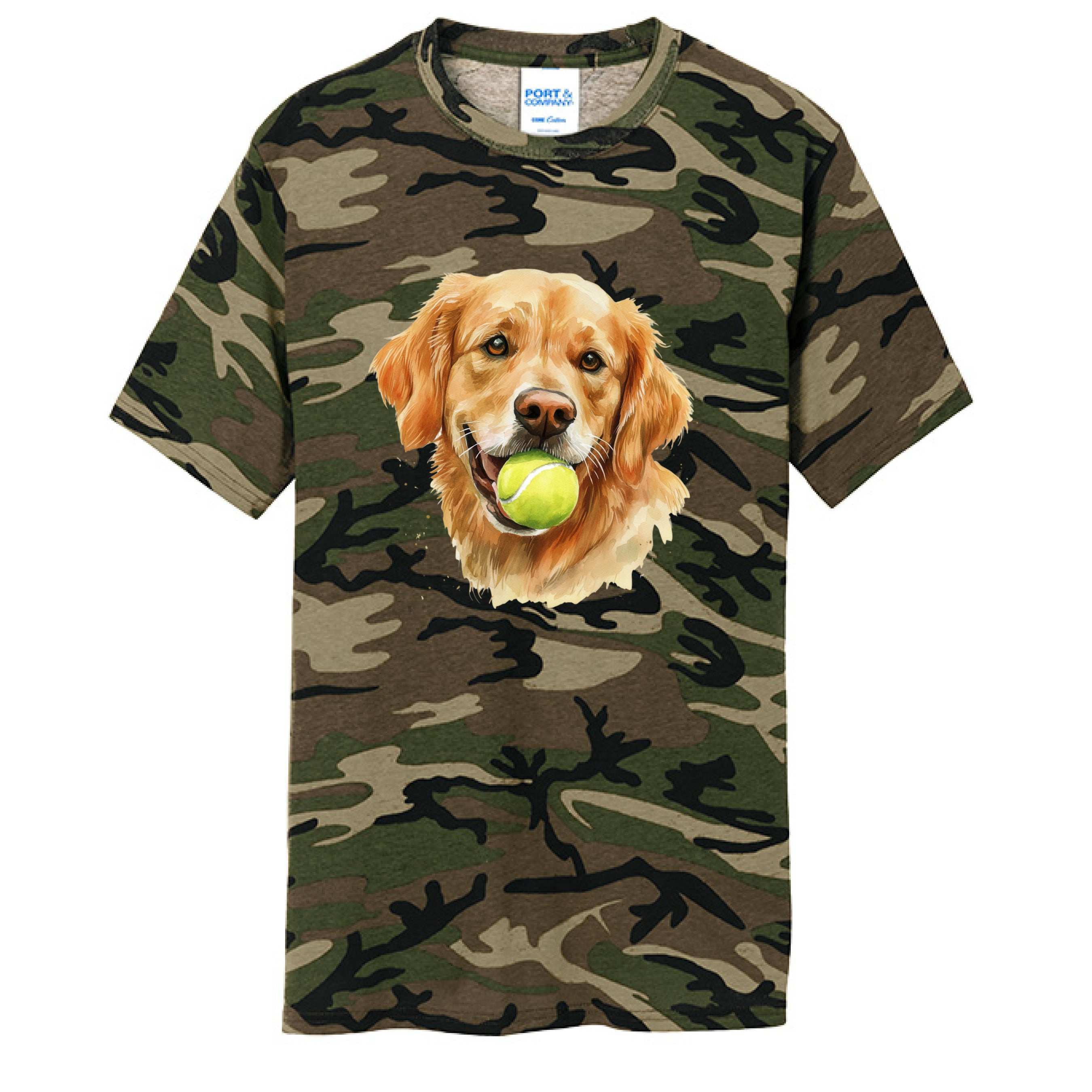 Golden Retriever Ball Tee - Playful Fetch Camo Shirt