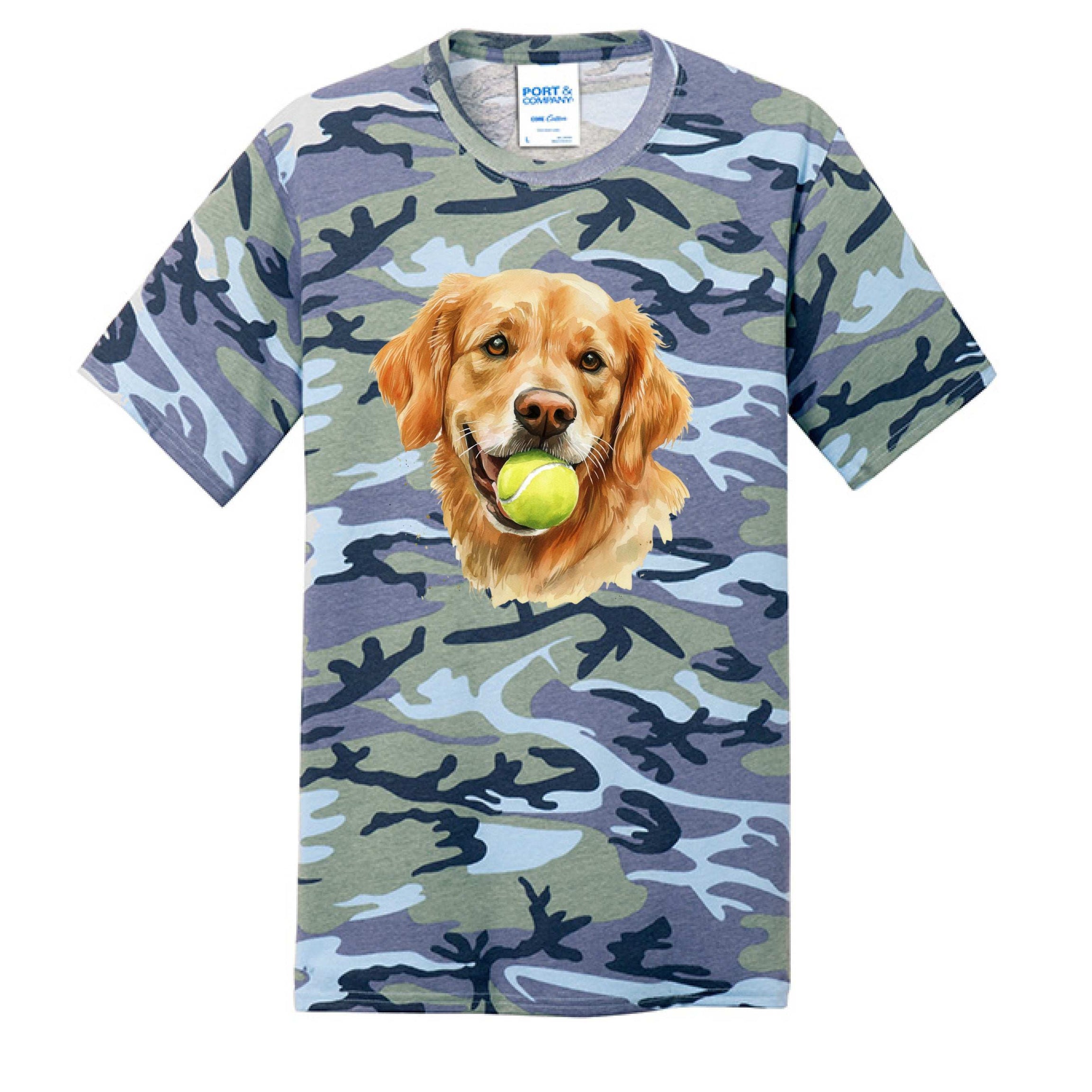 Golden Retriever Ball Tee - Playful Fetch Camo Shirt
