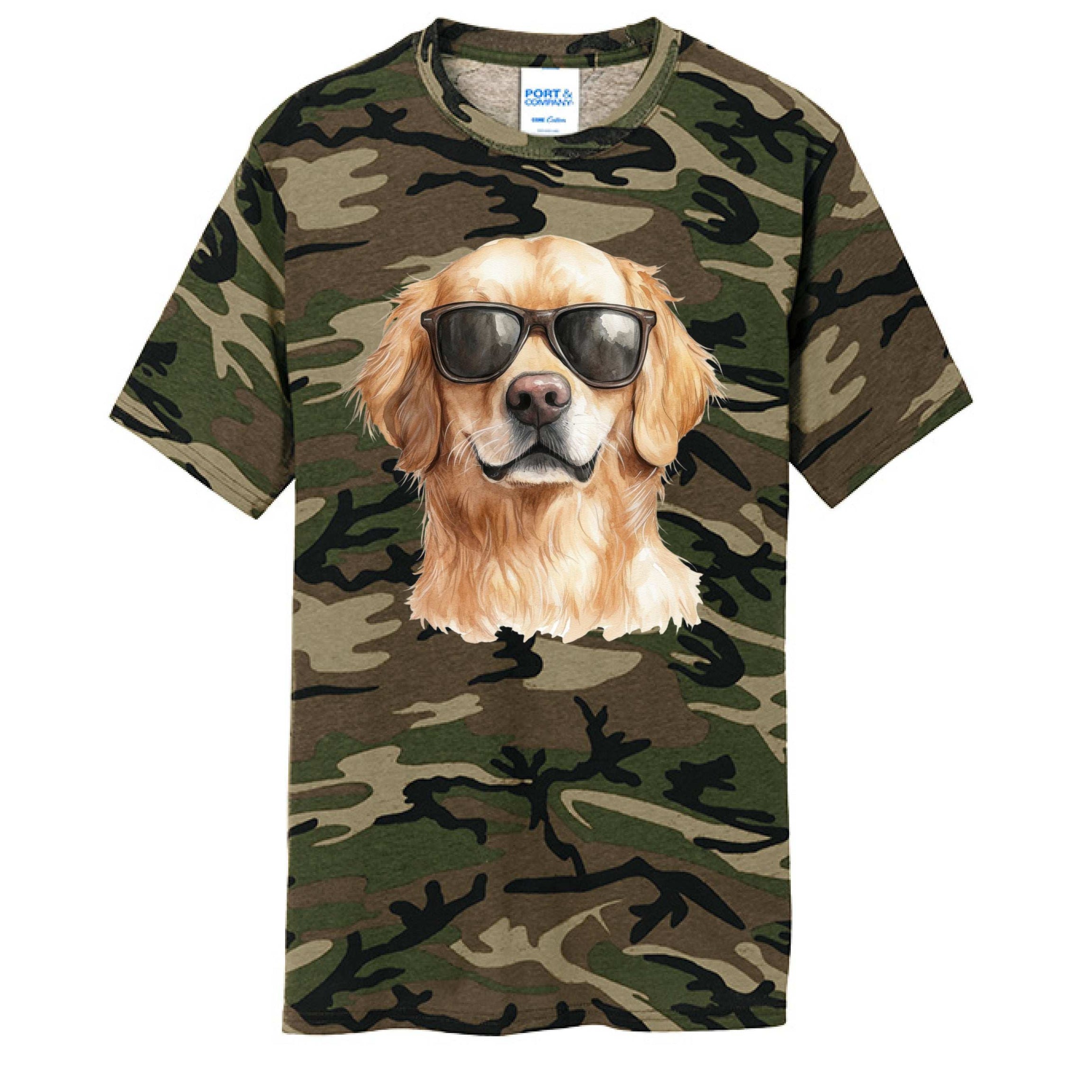 Golden Retriever Camo Tee - Cool Dog with Sunglasses