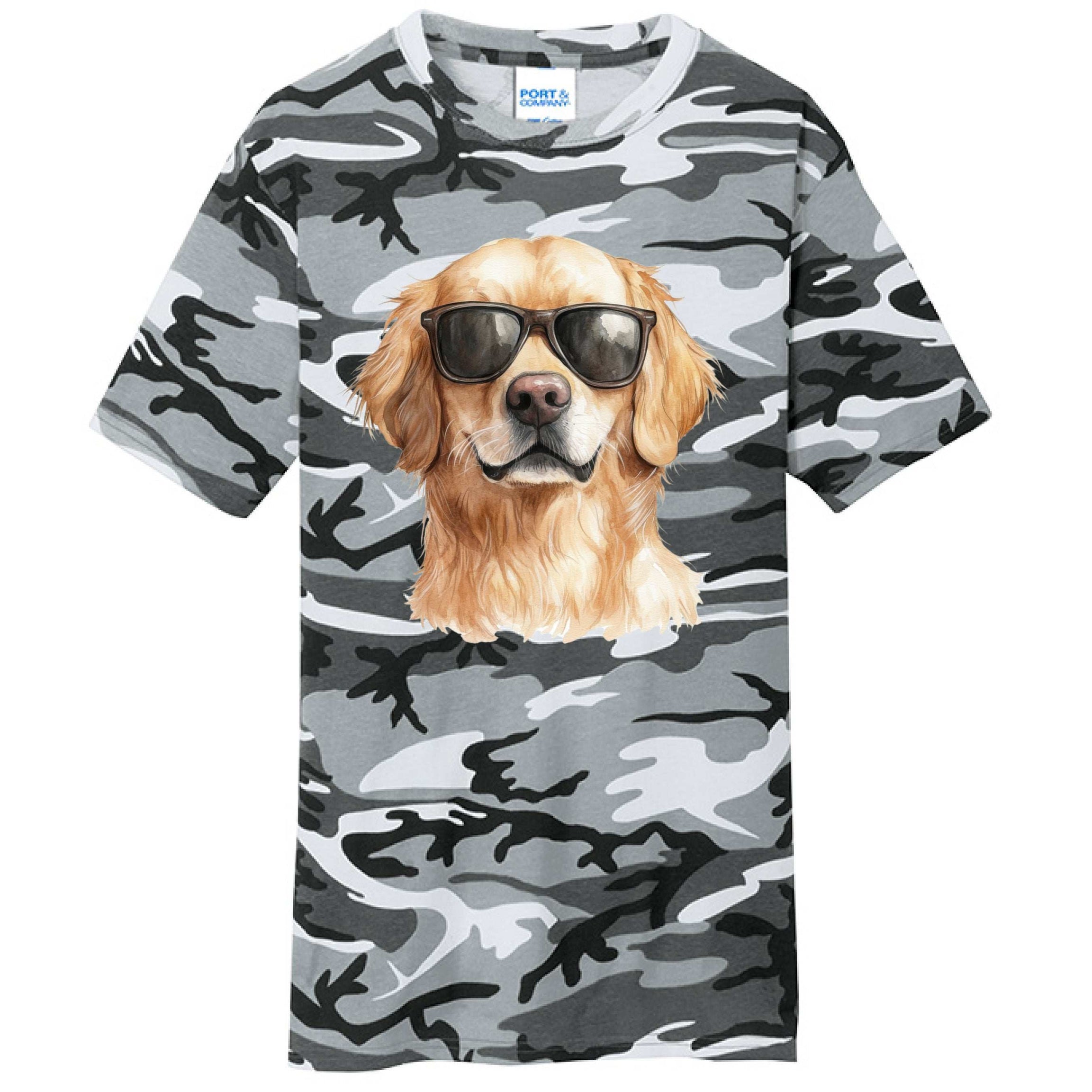 Golden Retriever Camo Tee - Cool Dog with Sunglasses