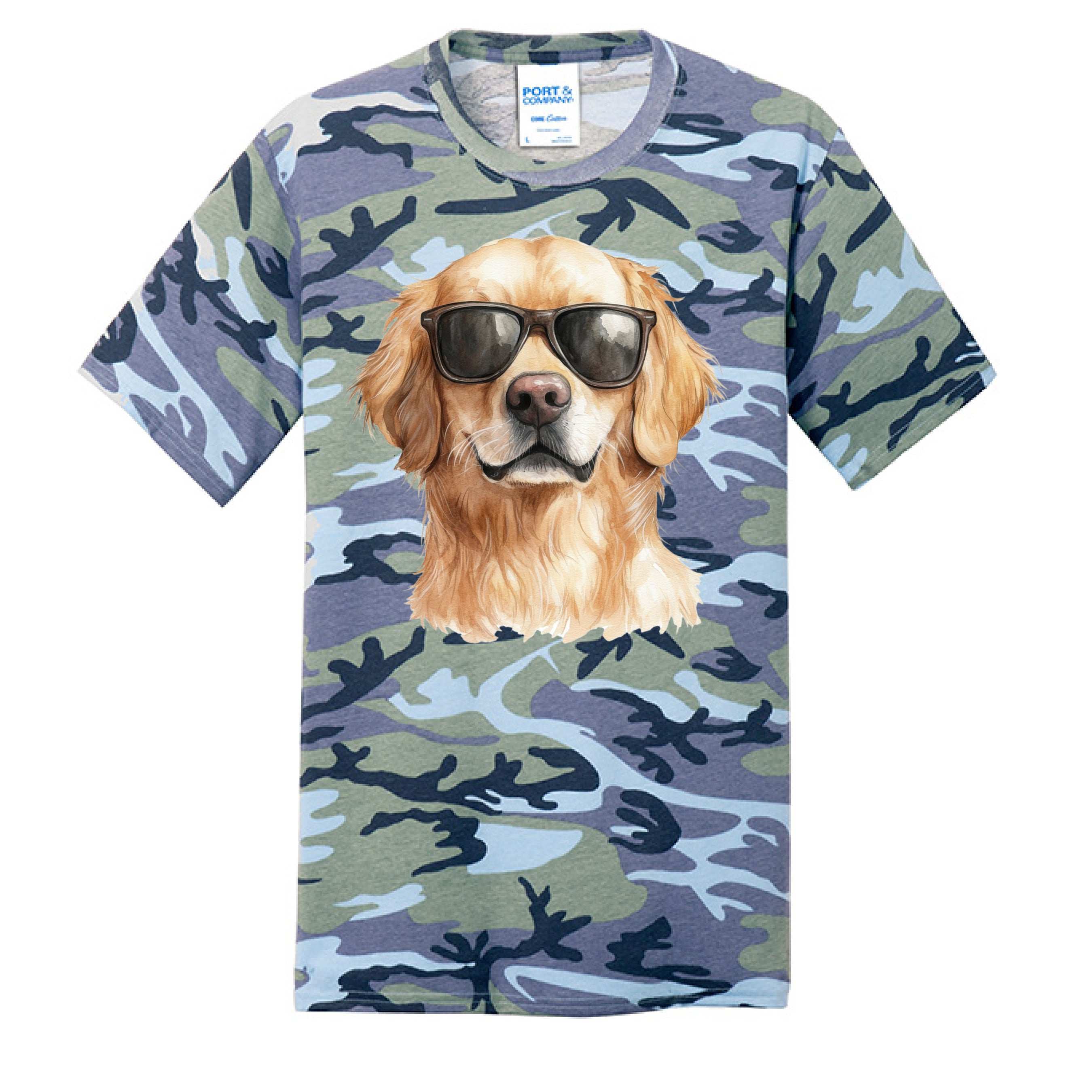Golden Retriever Camo Tee - Cool Dog with Sunglasses