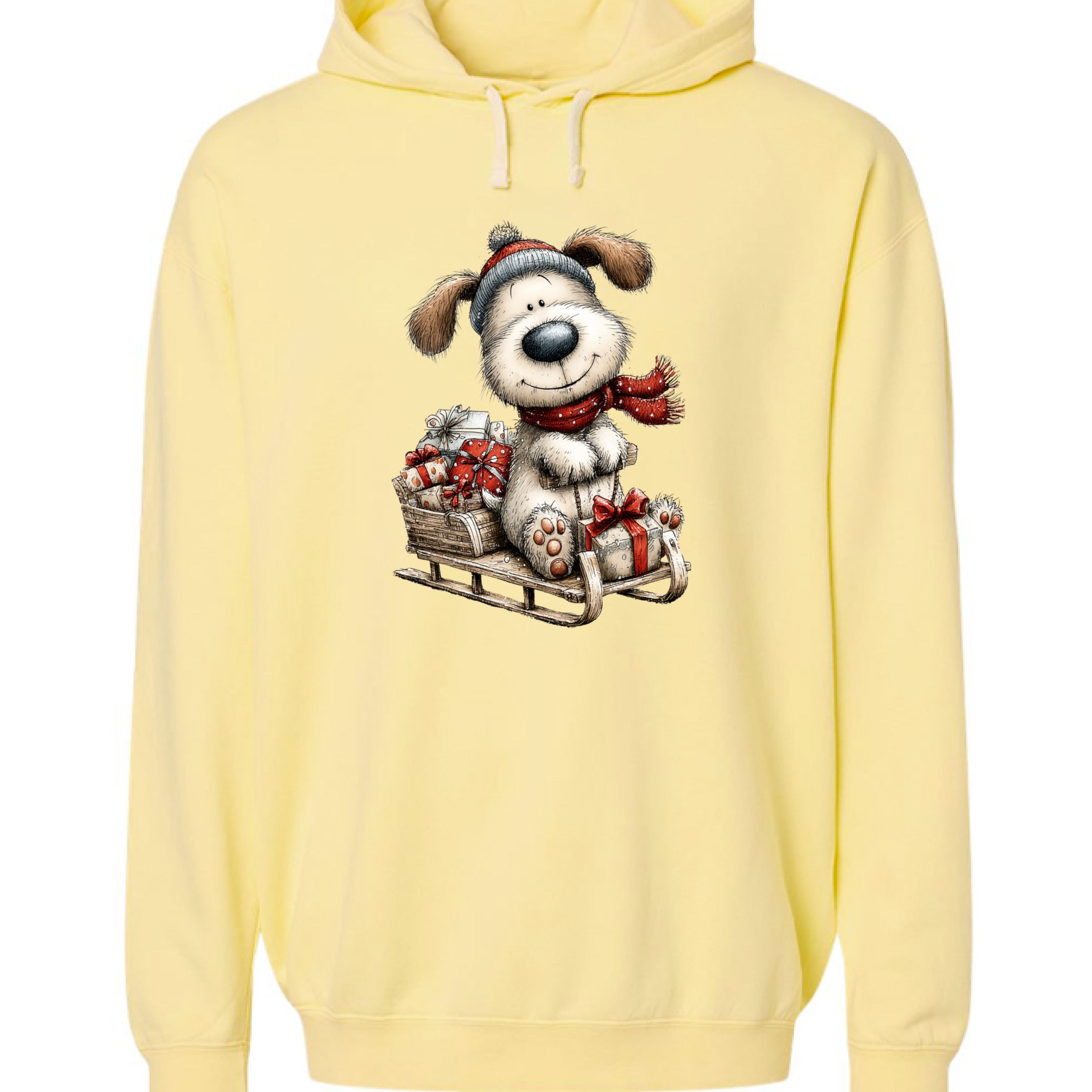 Comfort Colors Whimsy Sledding Pup Hoodie - Winter Gift