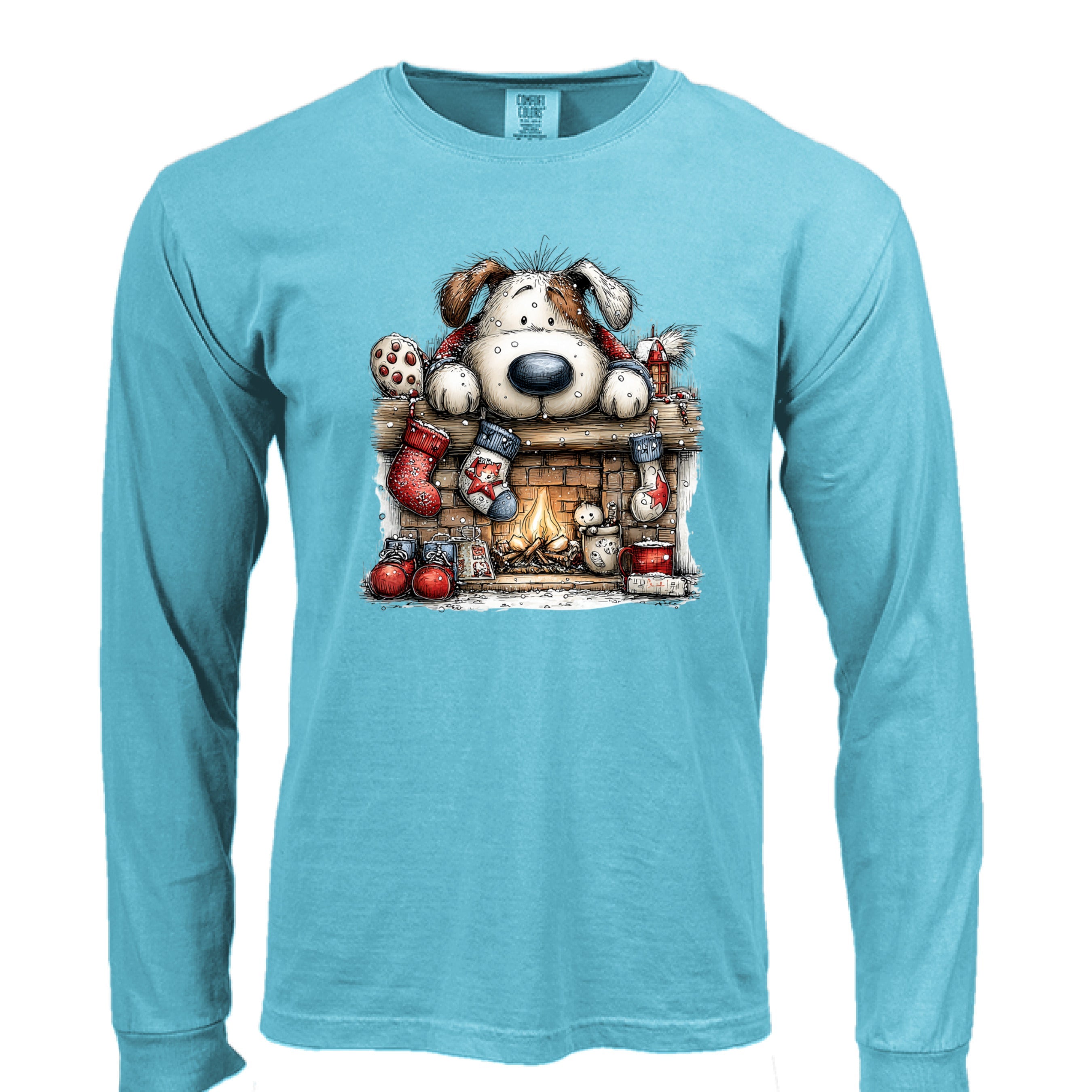 Comfort Colors Christmas Mantel Pup Long-Sleeve Shirt