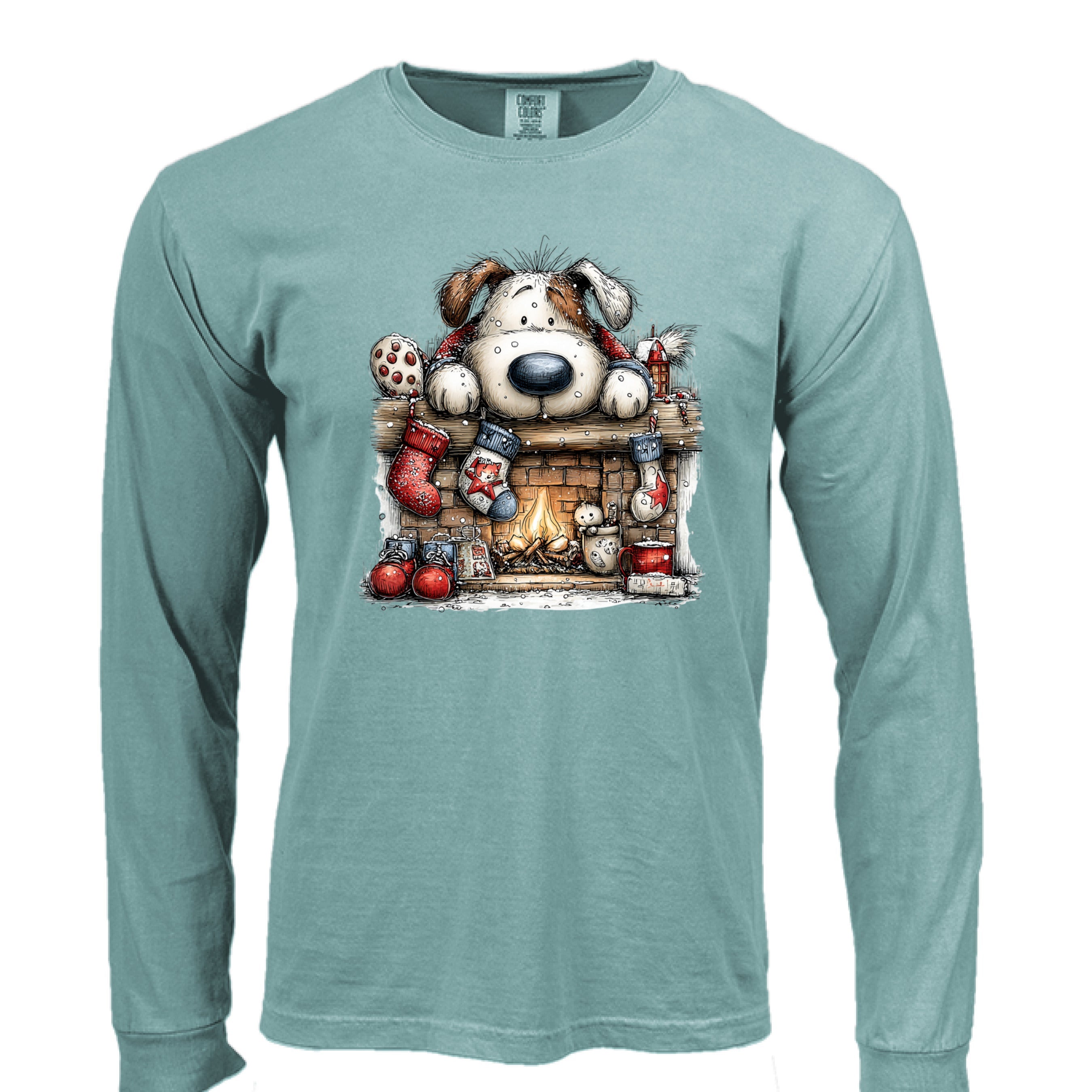 Comfort Colors Christmas Mantel Pup Long-Sleeve Shirt