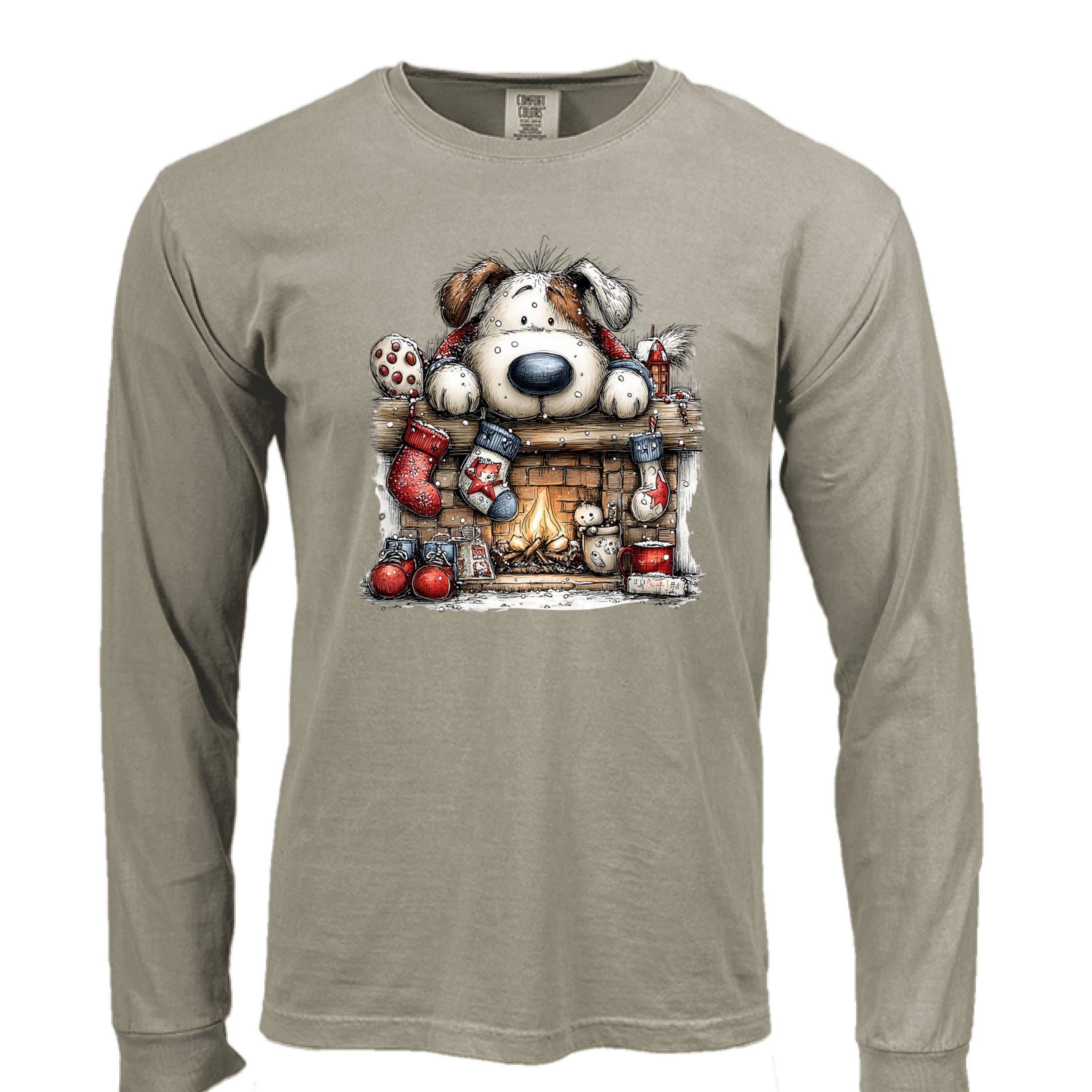 Comfort Colors Christmas Mantel Pup Long-Sleeve Shirt