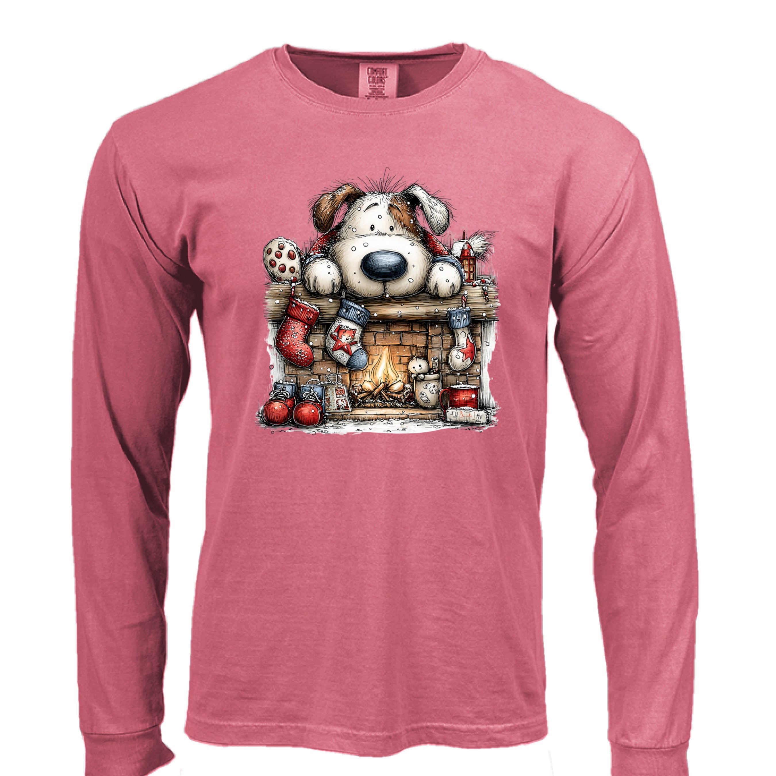 Comfort Colors Christmas Mantel Pup Long-Sleeve Shirt