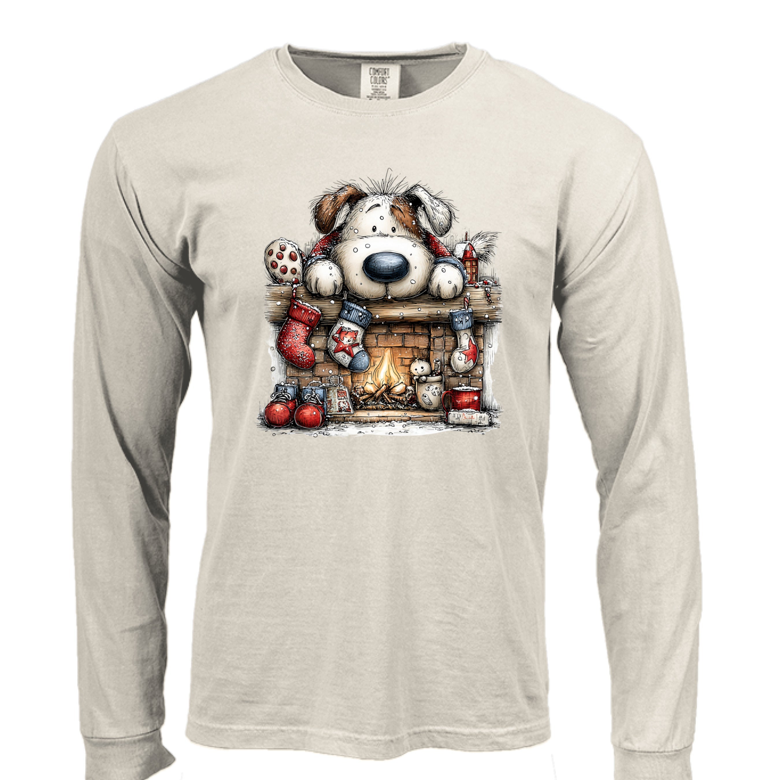 Comfort Colors Christmas Mantel Pup Long-Sleeve Shirt