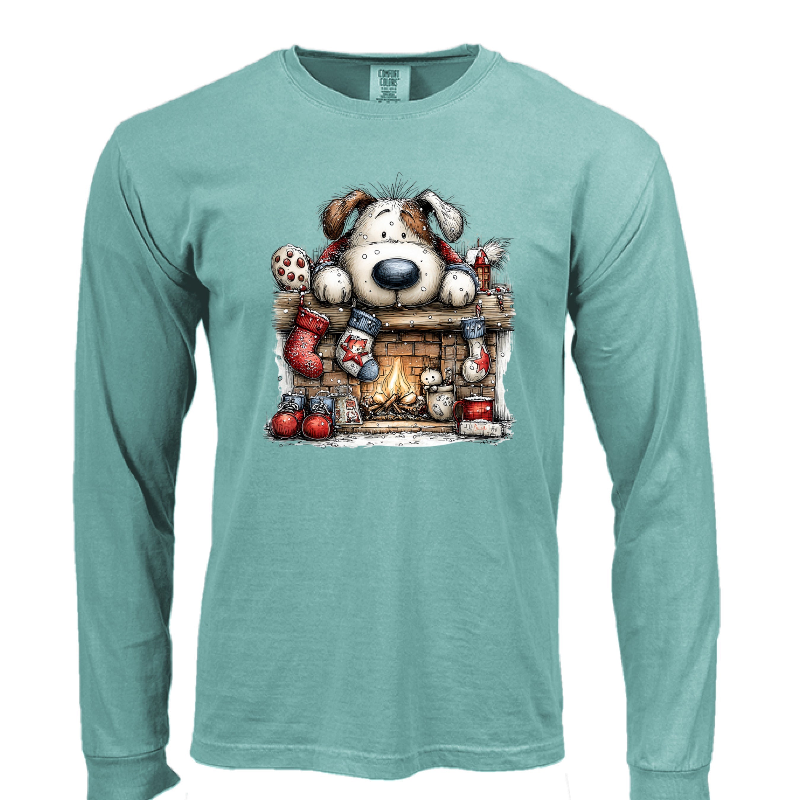 Comfort Colors Christmas Mantel Pup Long-Sleeve Shirt