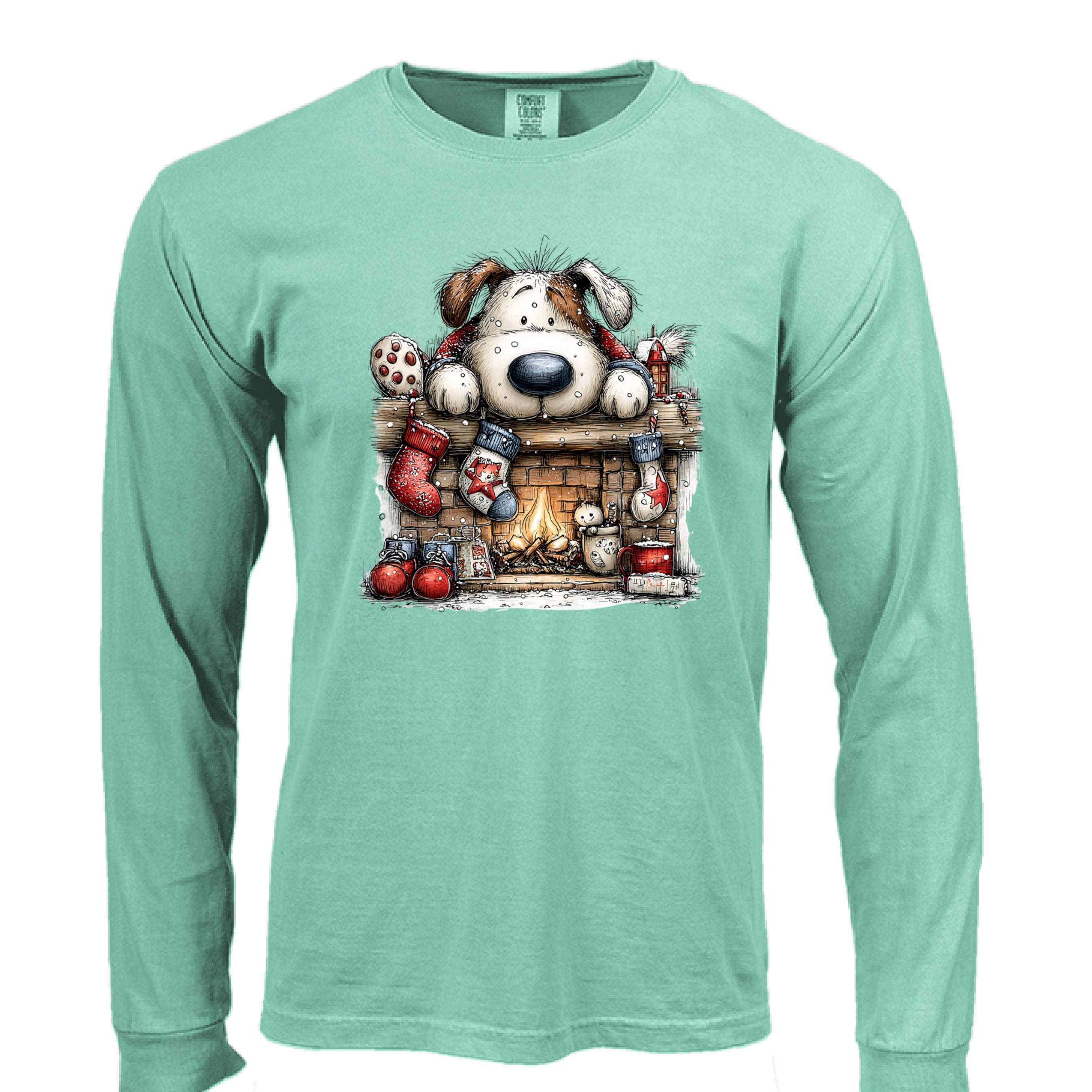 Comfort Colors Christmas Mantel Pup Long-Sleeve Shirt