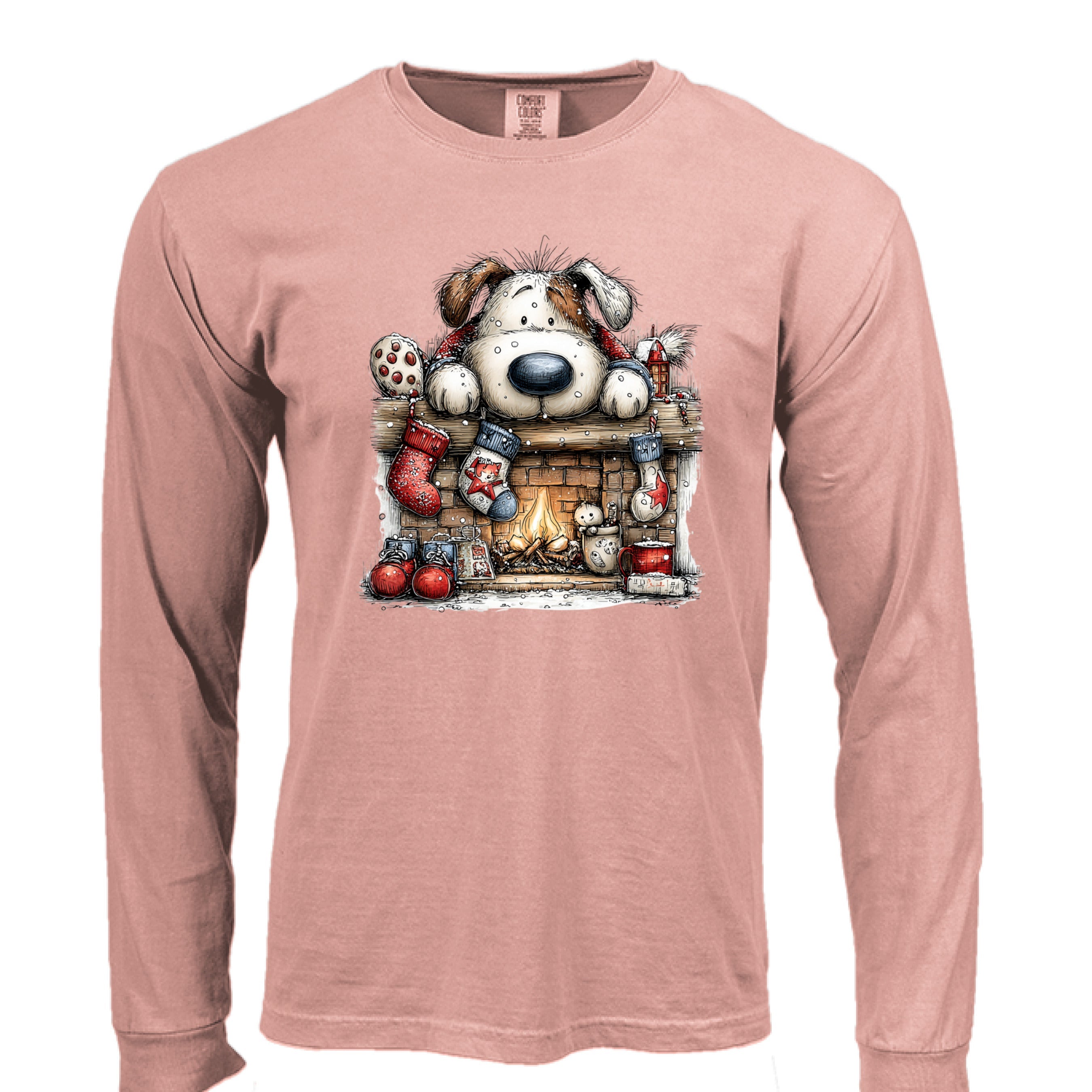 Comfort Colors Christmas Mantel Pup Long-Sleeve Shirt