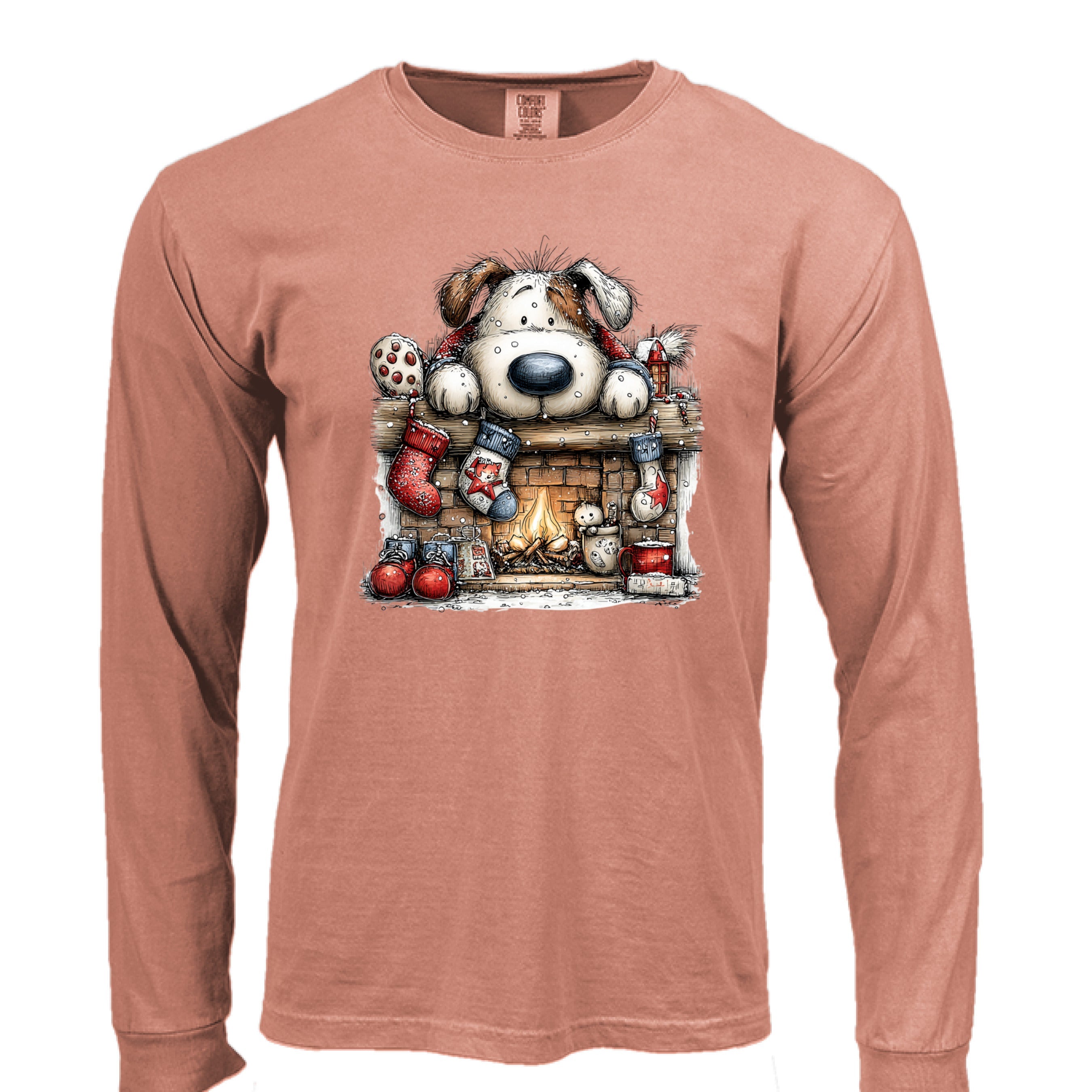 Comfort Colors Christmas Mantel Pup Long-Sleeve Shirt